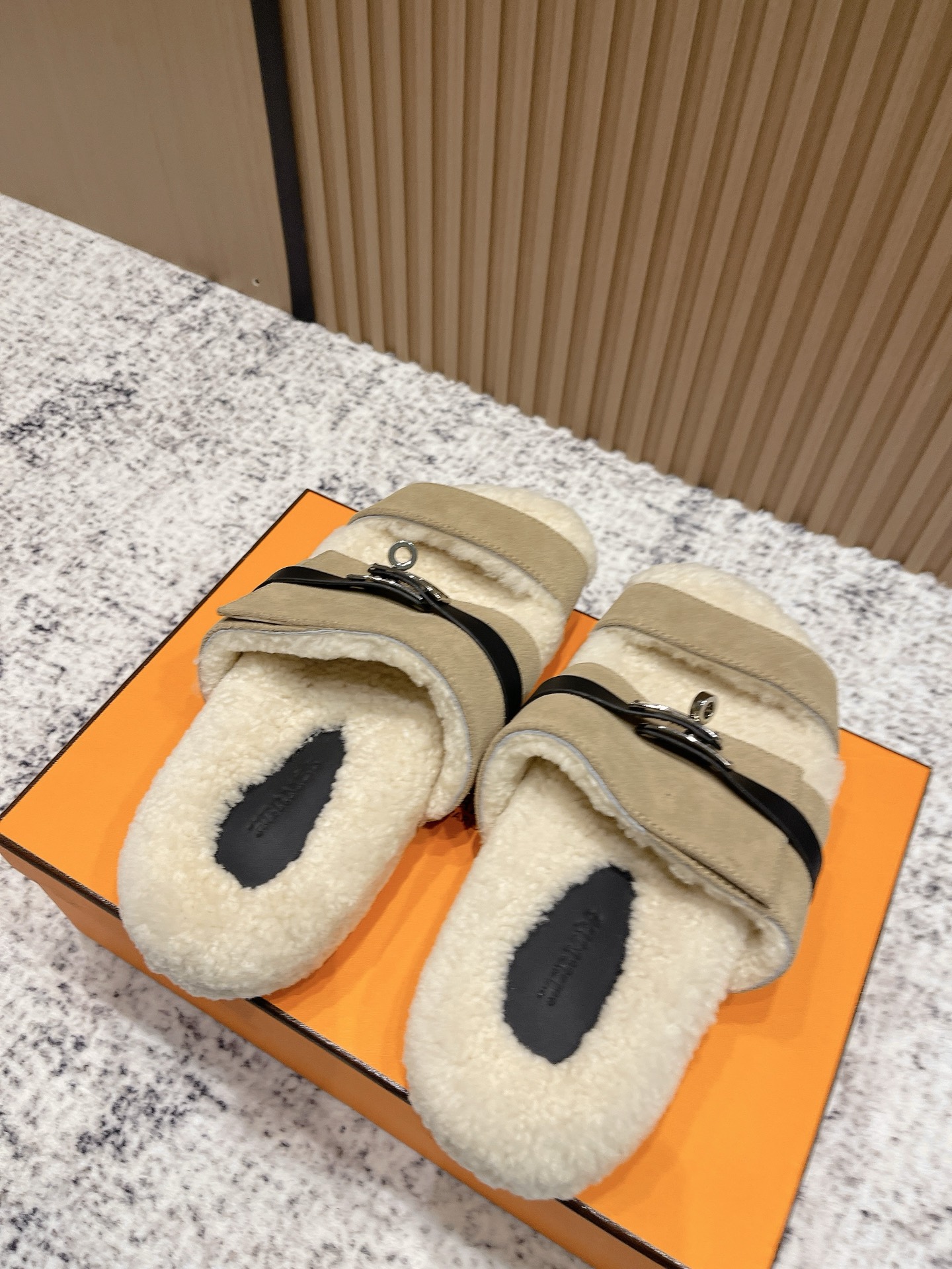 Hermès Hermes爱马仕2025秋冬kelly懒人毛拖鞋