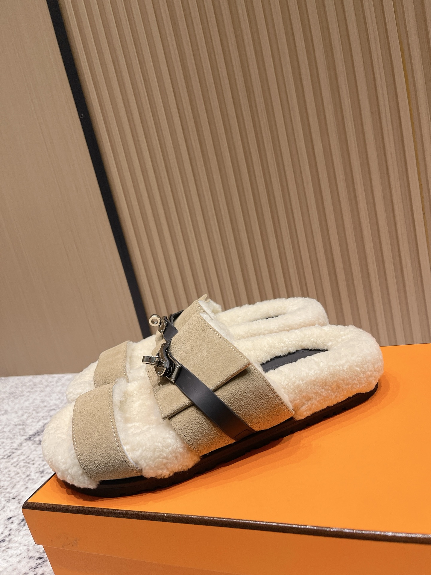 Hermès Hermes爱马仕2025秋冬kelly懒人毛拖鞋