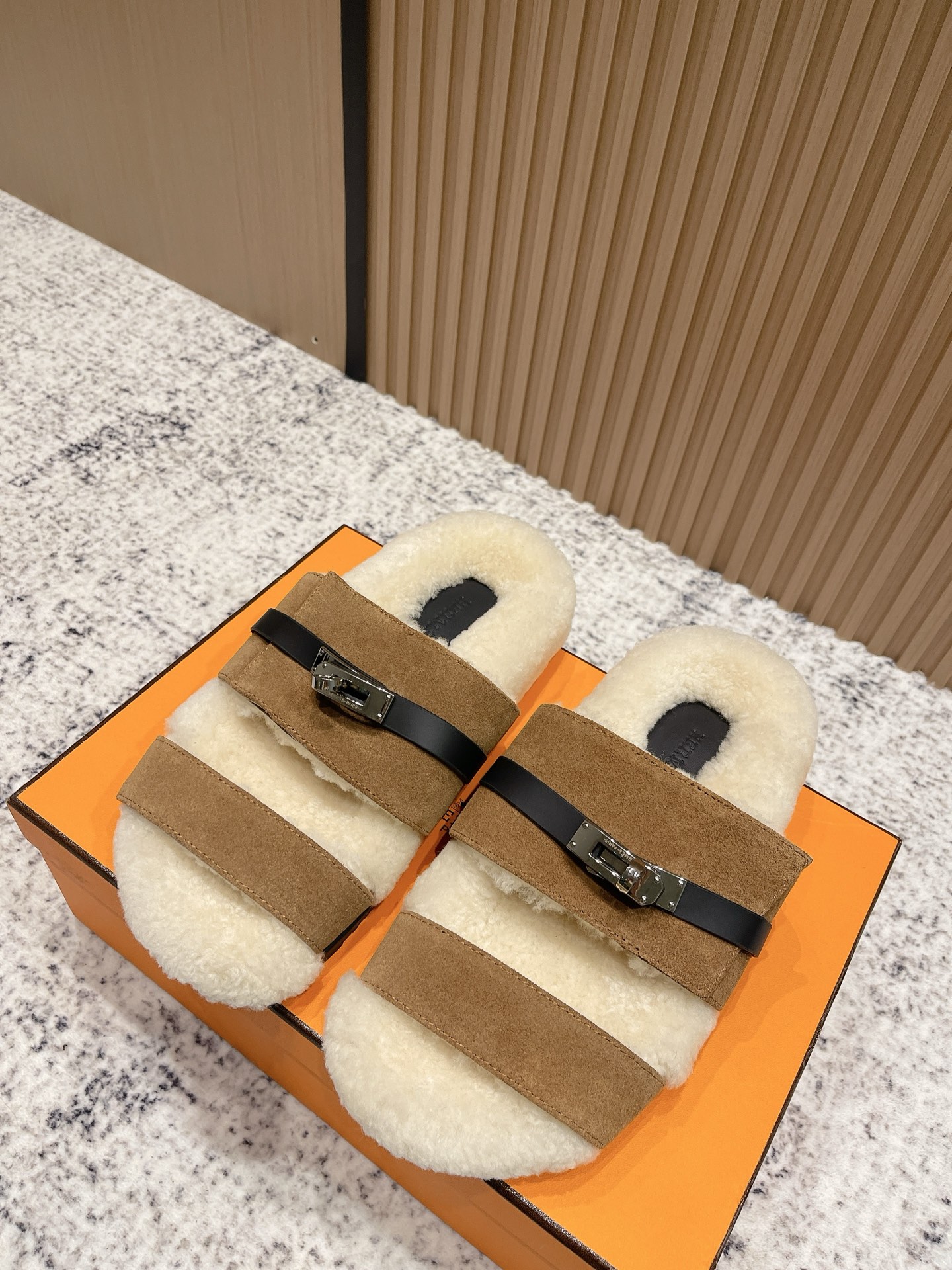Hermès Hermes爱马仕2025秋冬kelly懒人毛拖鞋