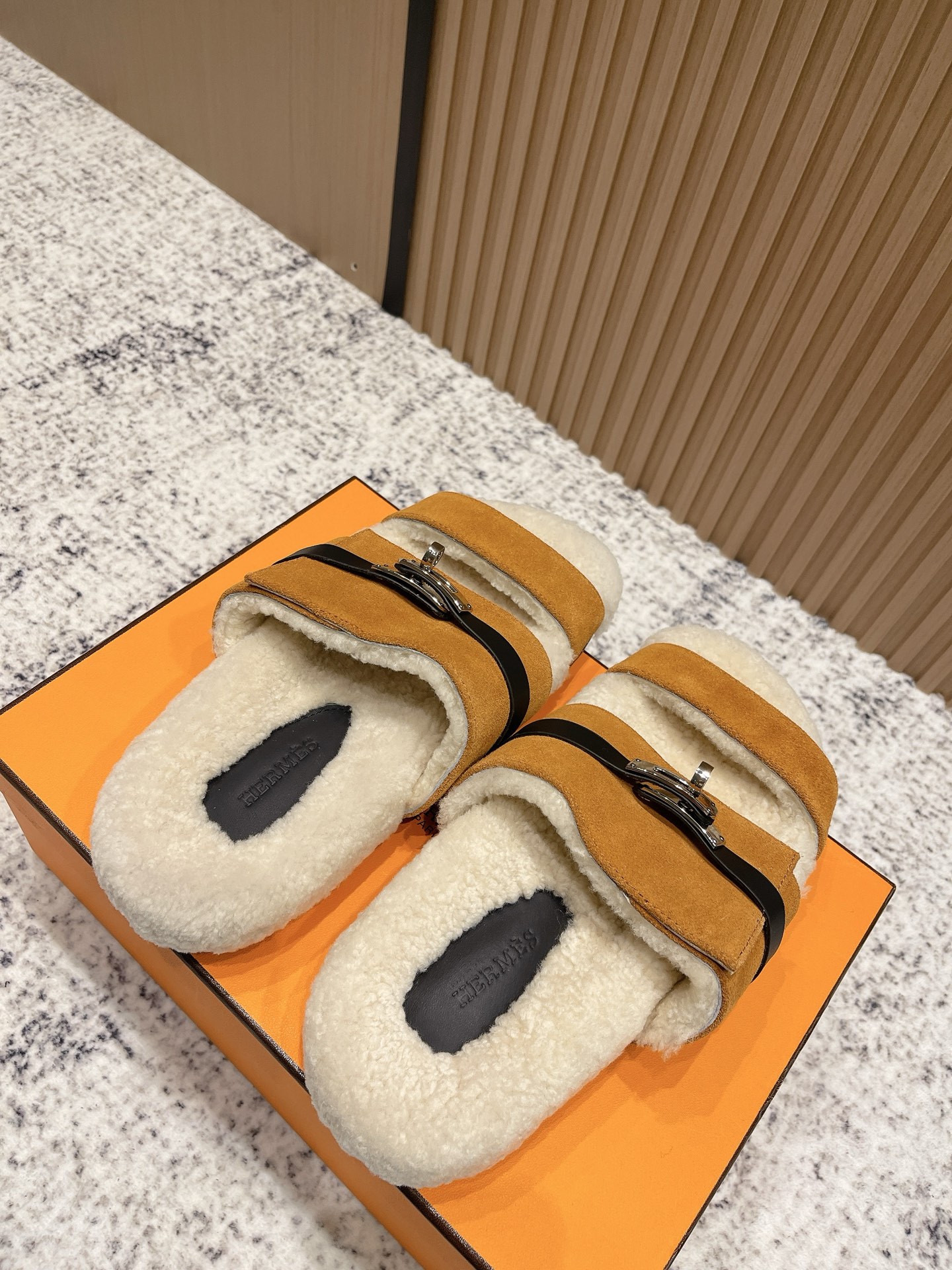 Hermès Hermes爱马仕2025秋冬kelly懒人毛拖鞋