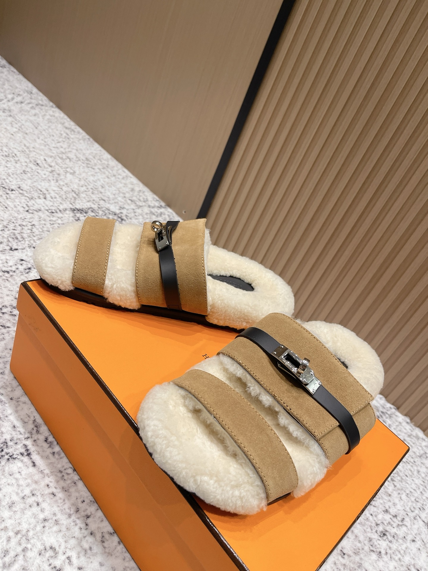Hermès Hermes爱马仕2025秋冬kelly懒人毛拖鞋