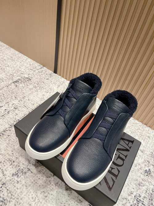 Zegna 2025SS Triple Stitch Leather-Lined Loafer Sneakers - Navy Blue 1 Zegna 2025SS Triple Stitch Leather-Lined Loafer Sneakers - Navy Blue