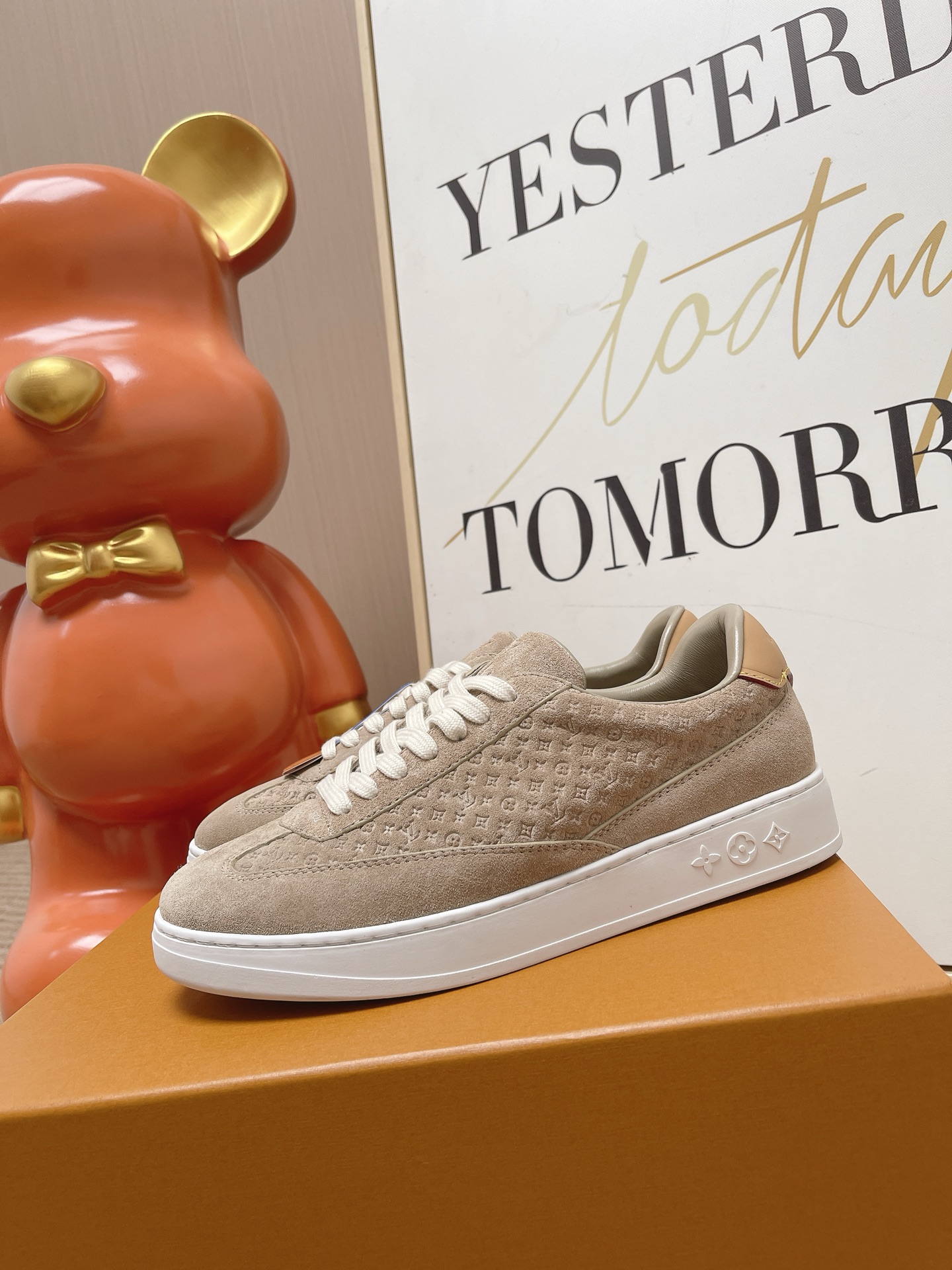 LV Beige Monogram Suede Lace Up Casual Sneakers