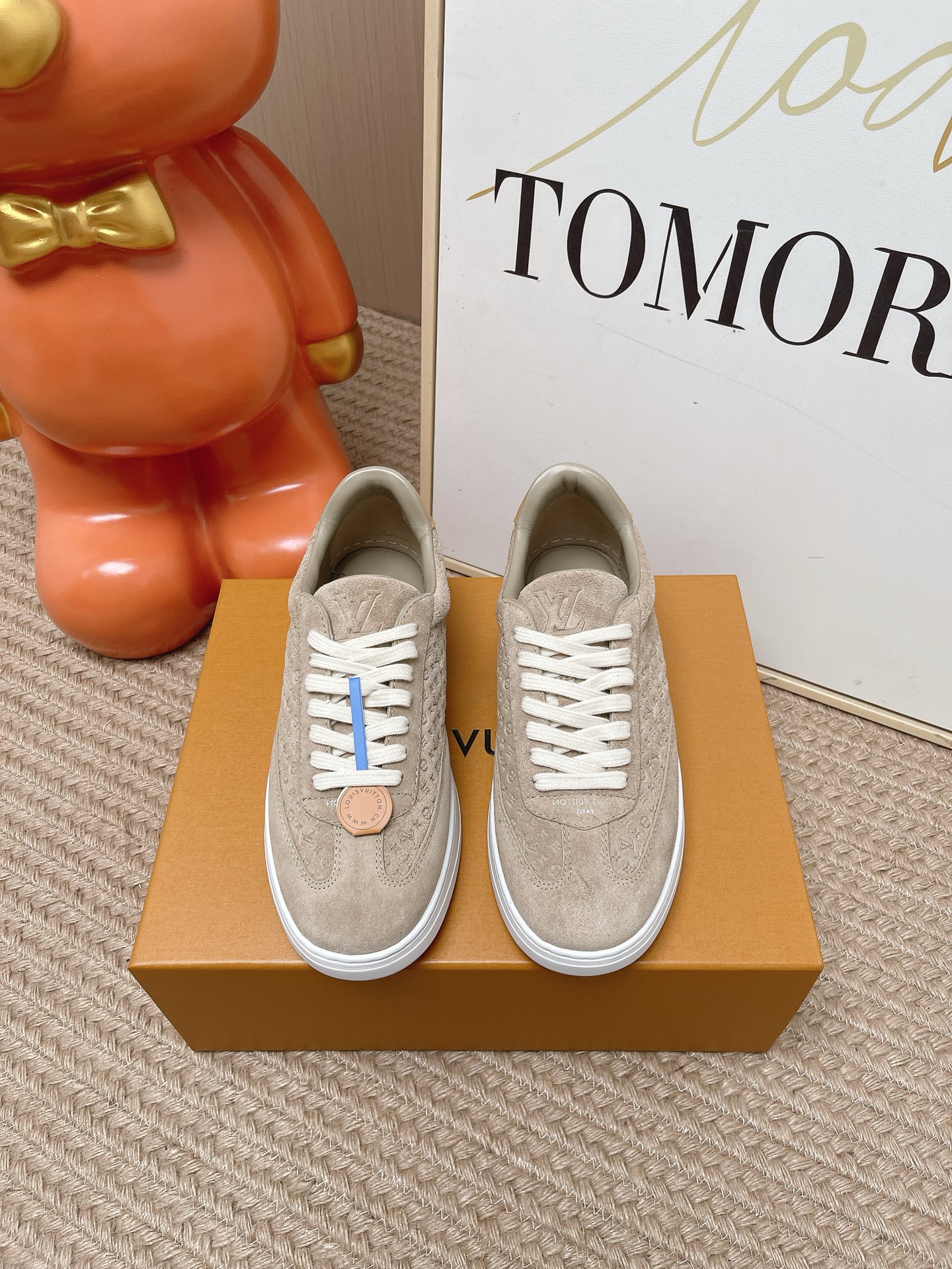 LV Beige Monogram Suede Lace Up Casual Sneakers