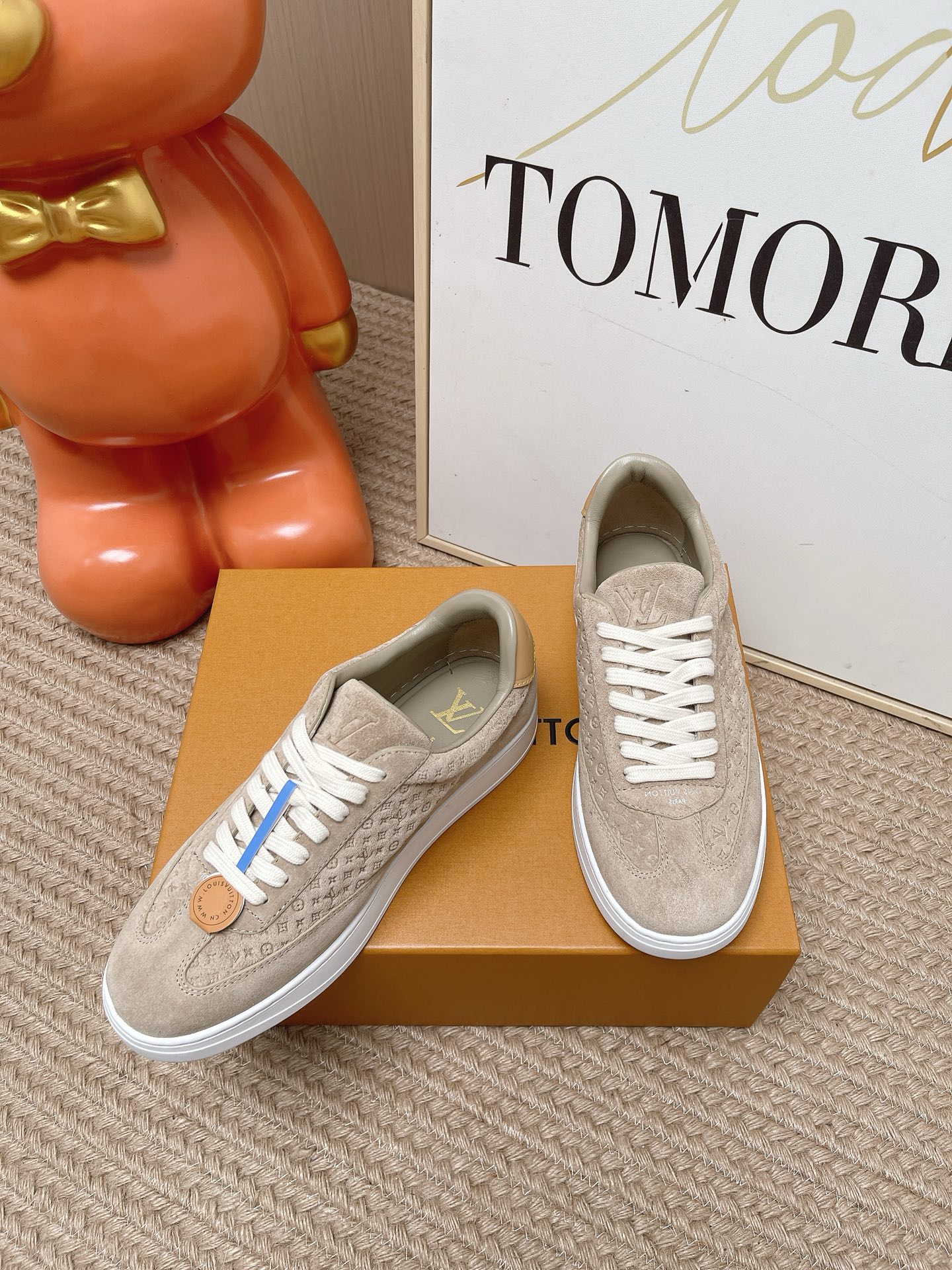 LV Beige Monogram Suede Lace Up Casual Sneakers