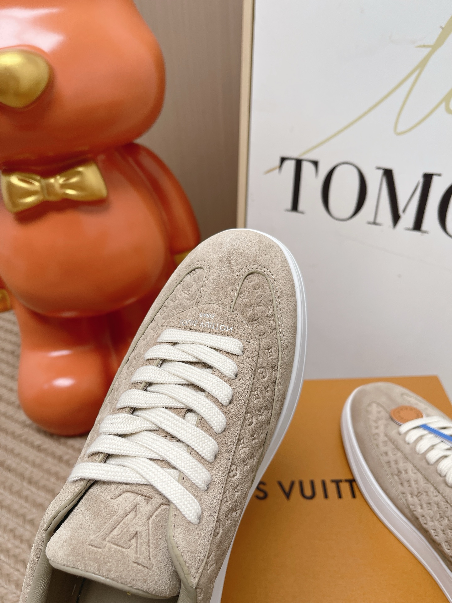 LV Beige Monogram Suede Lace Up Casual Sneakers