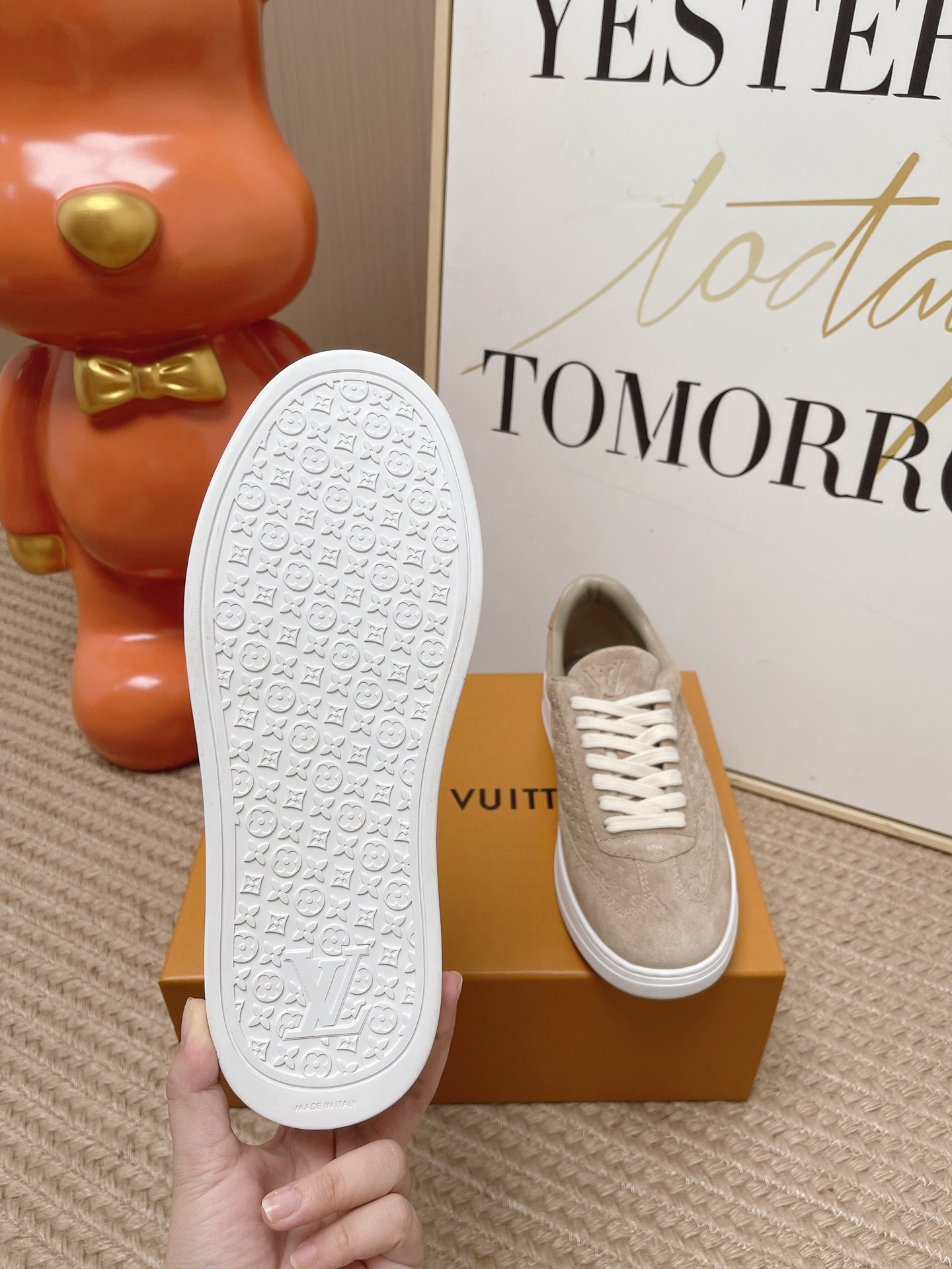 LV Beige Monogram Suede Lace Up Casual Sneakers
