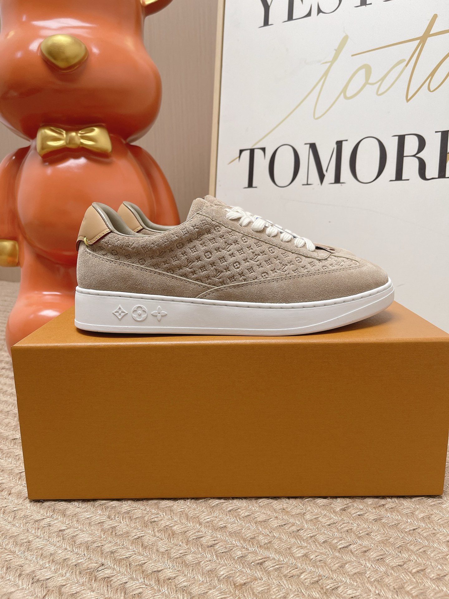LV Beige Monogram Suede Lace Up Casual Sneakers