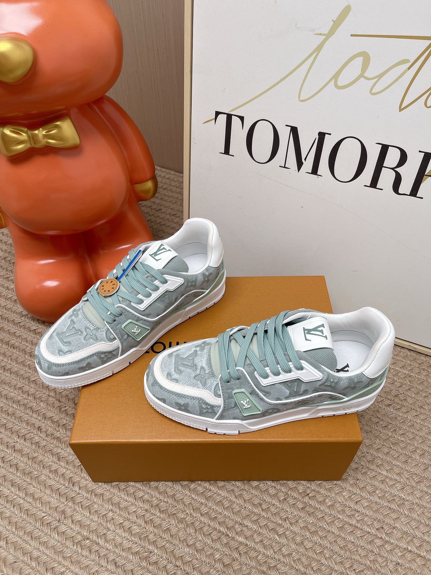 LV Light Monogram Denim Lace Up Skate Sneakers