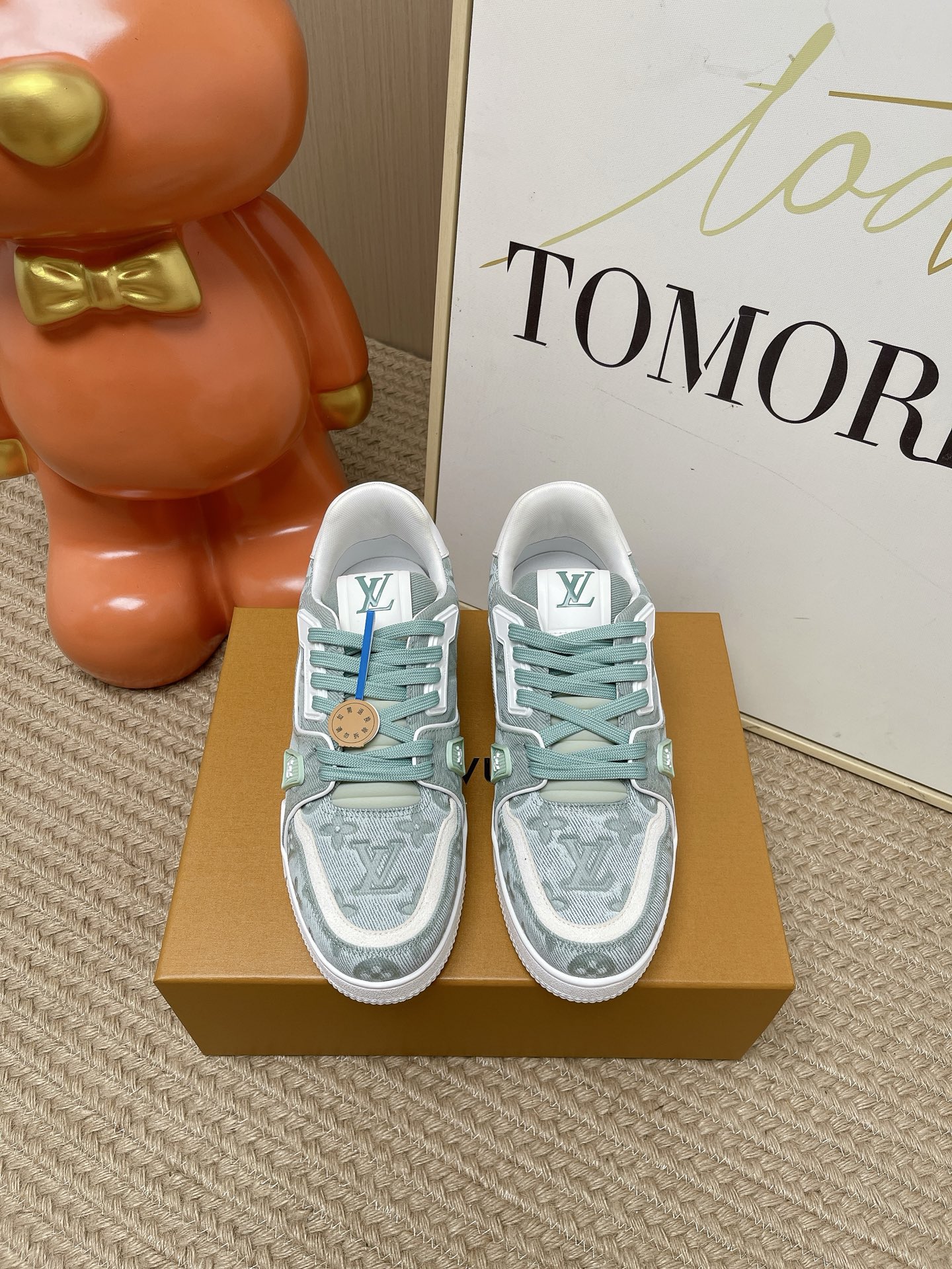 LV Light Monogram Denim Lace Up Skate Sneakers