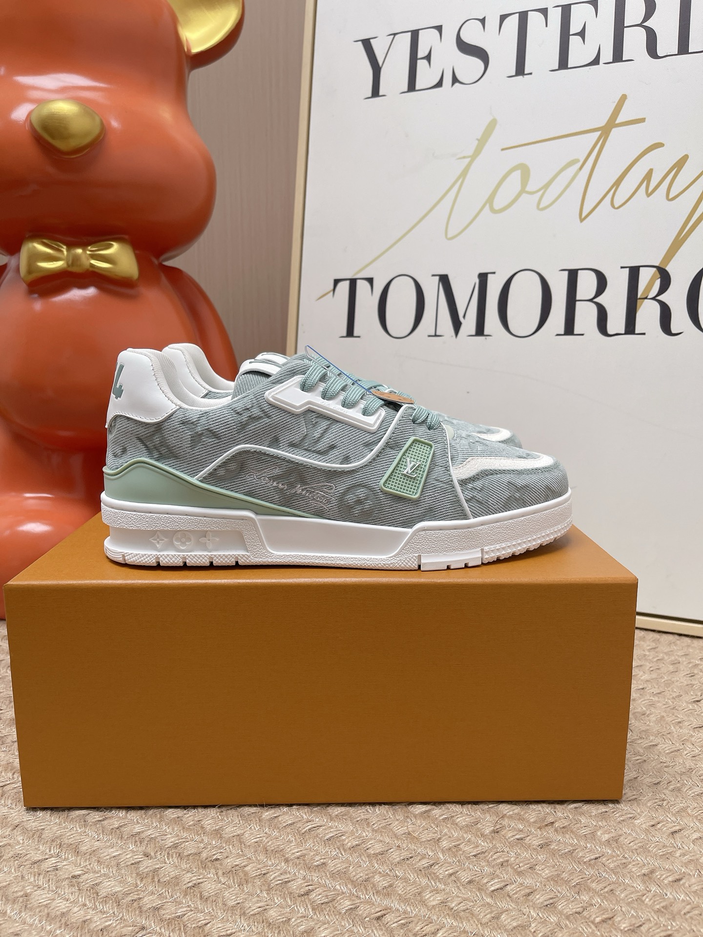 LV Light Monogram Denim Lace Up Skate Sneakers