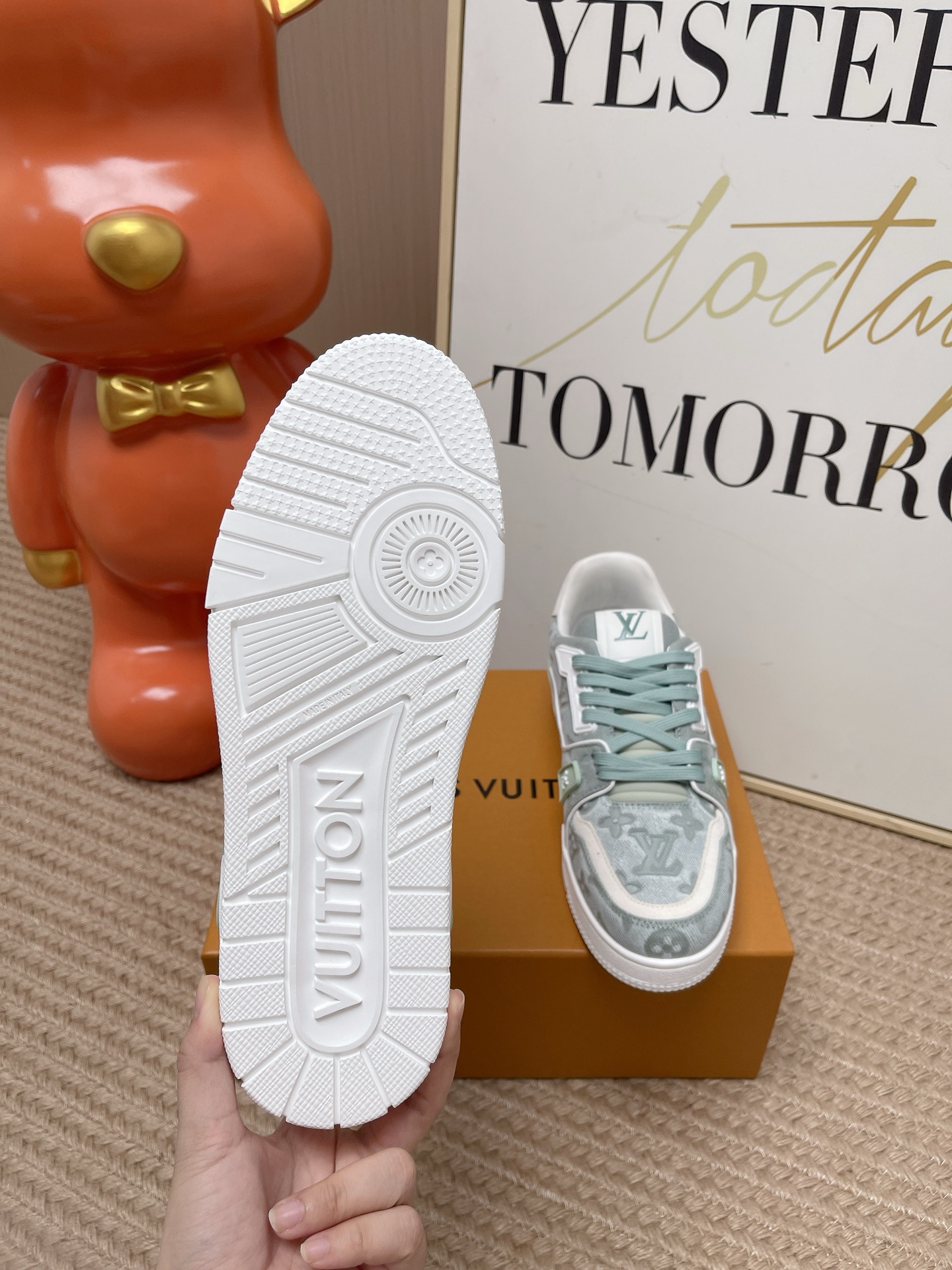 LV Light Monogram Denim Lace Up Skate Sneakers