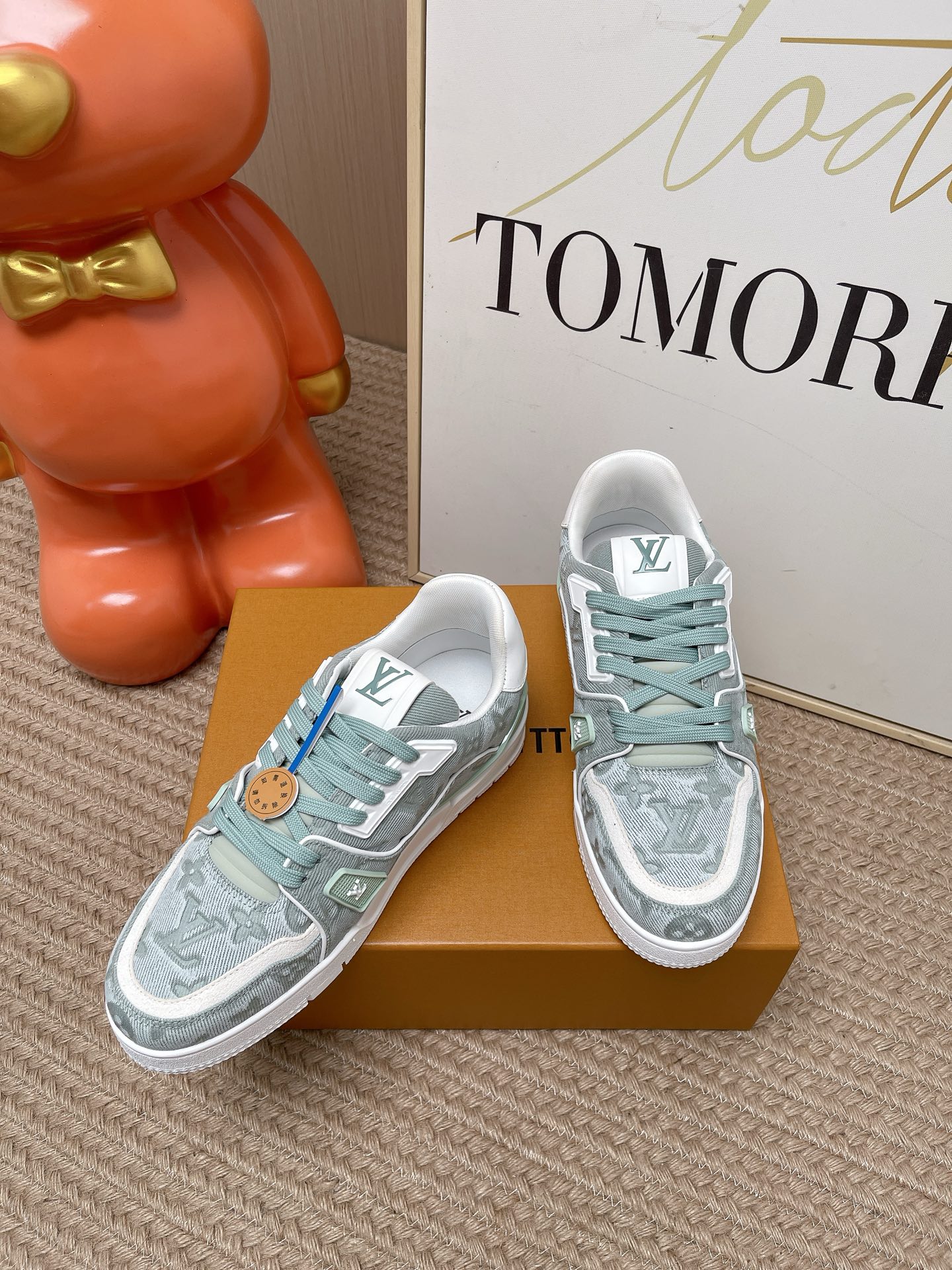 LV Light Monogram Denim Lace Up Skate Sneakers