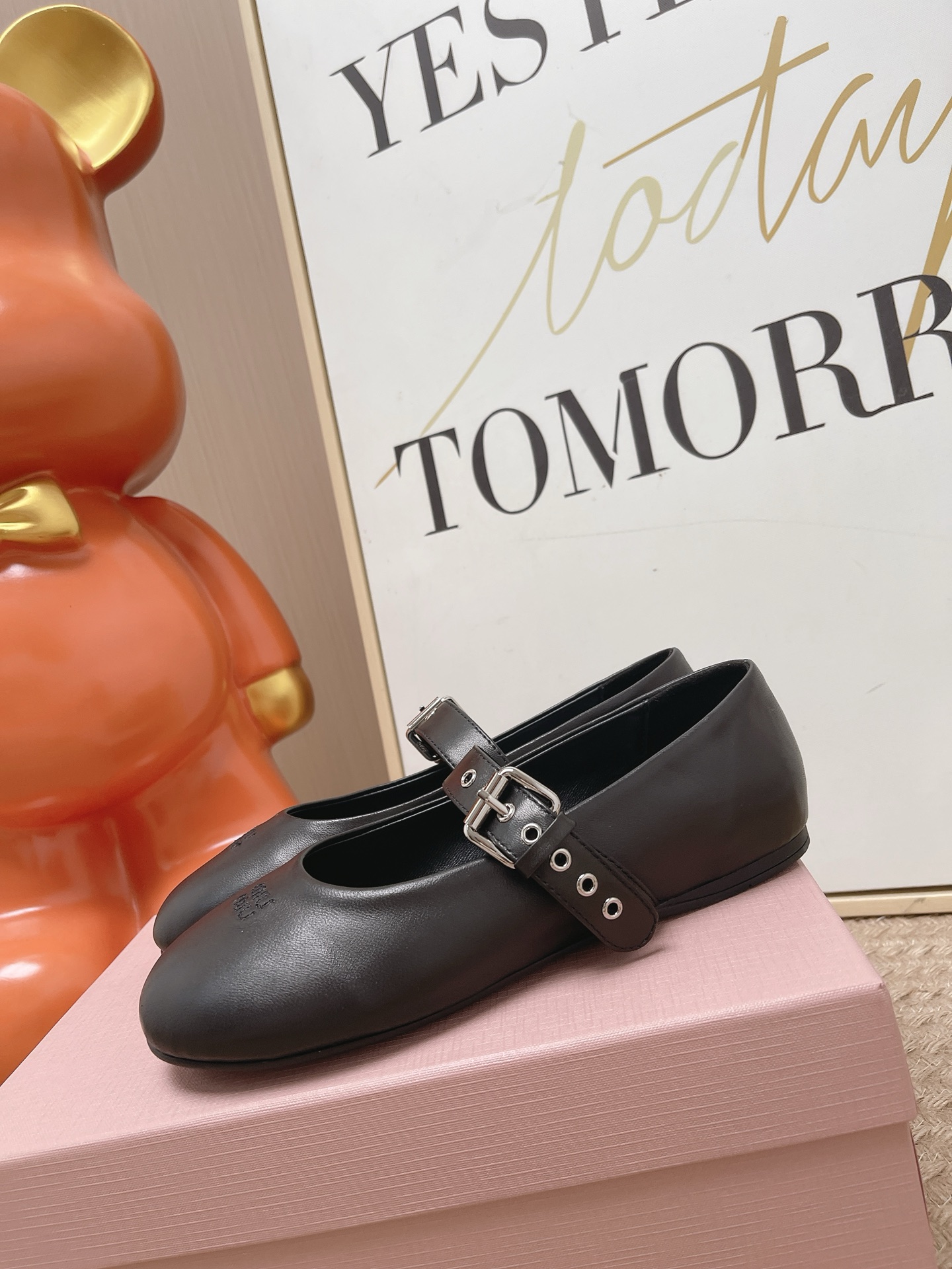 MIU MIU Black Leather Mary Jane Flats