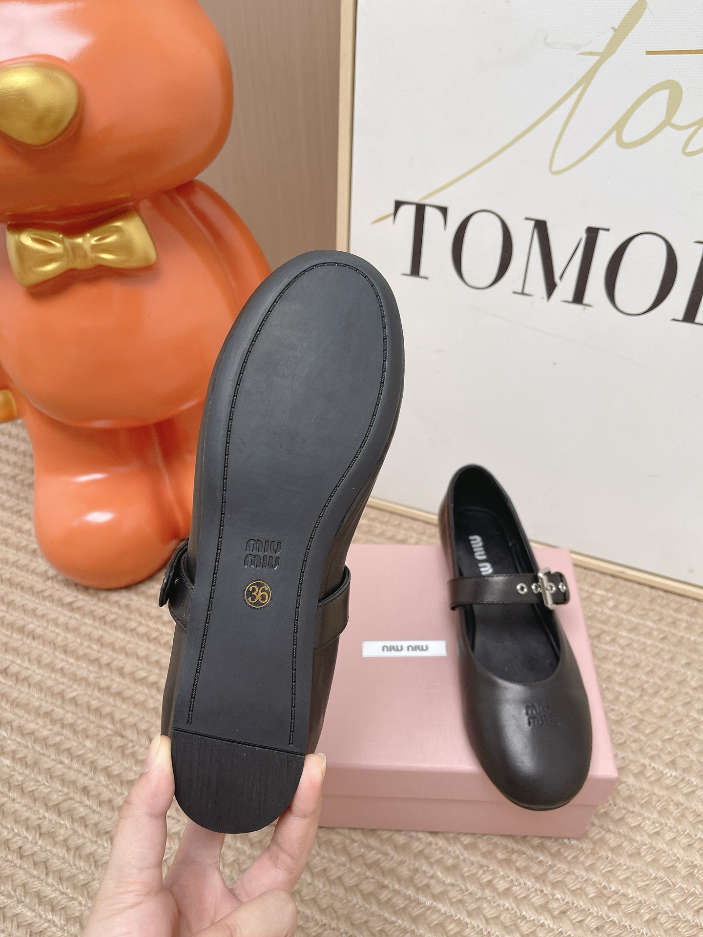 MIU MIU Black Leather Mary Jane Flats