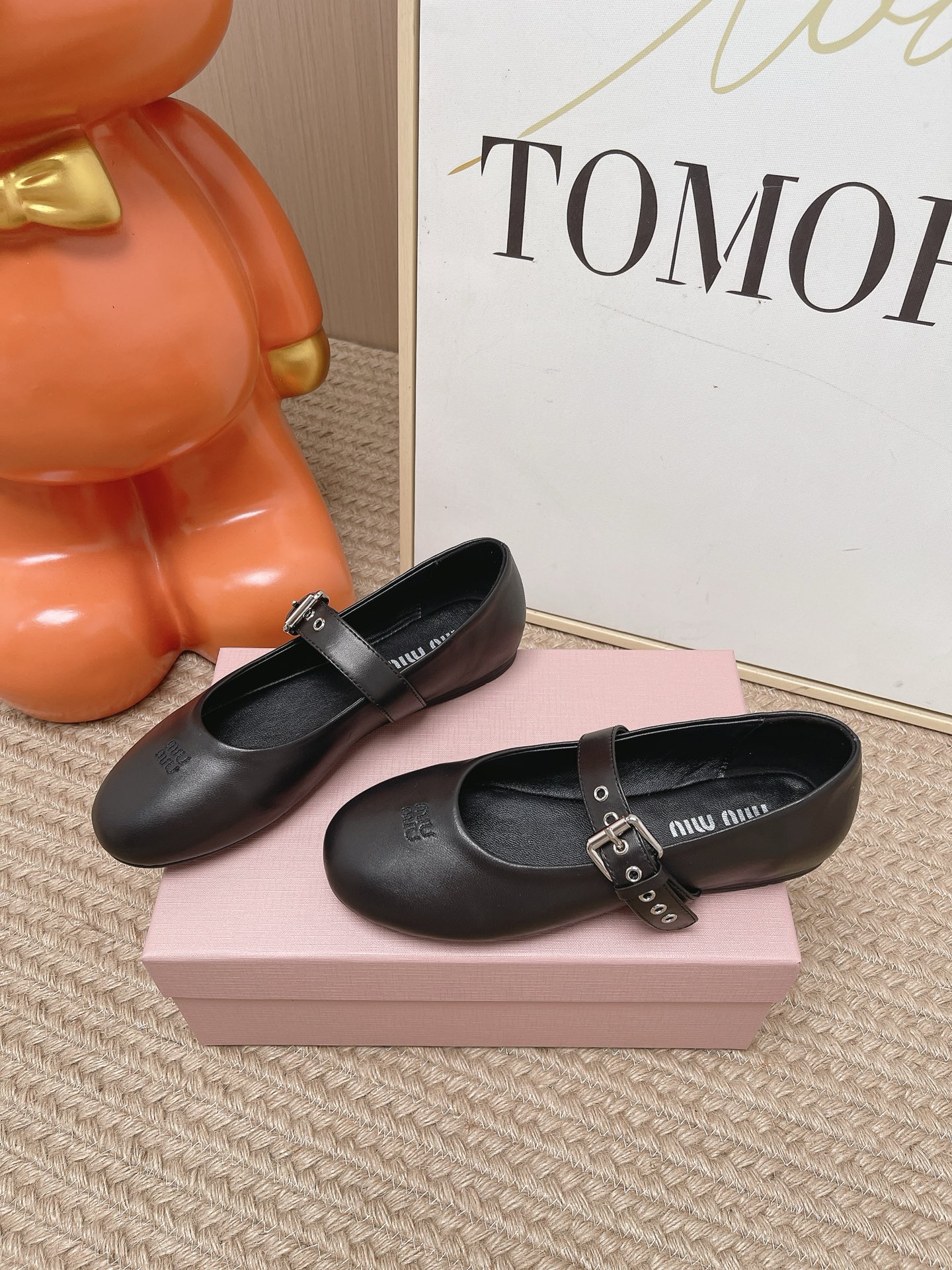 MIU MIU Black Leather Mary Jane Flats