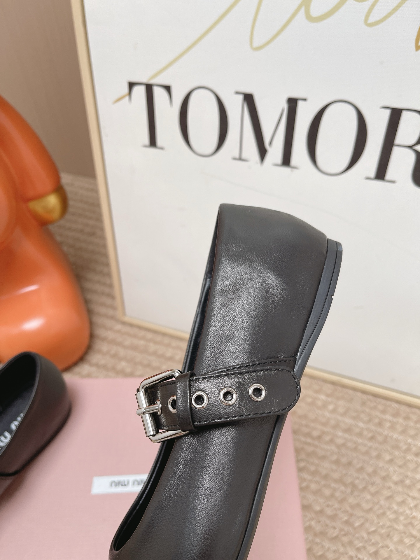 MIU MIU Black Leather Mary Jane Flats