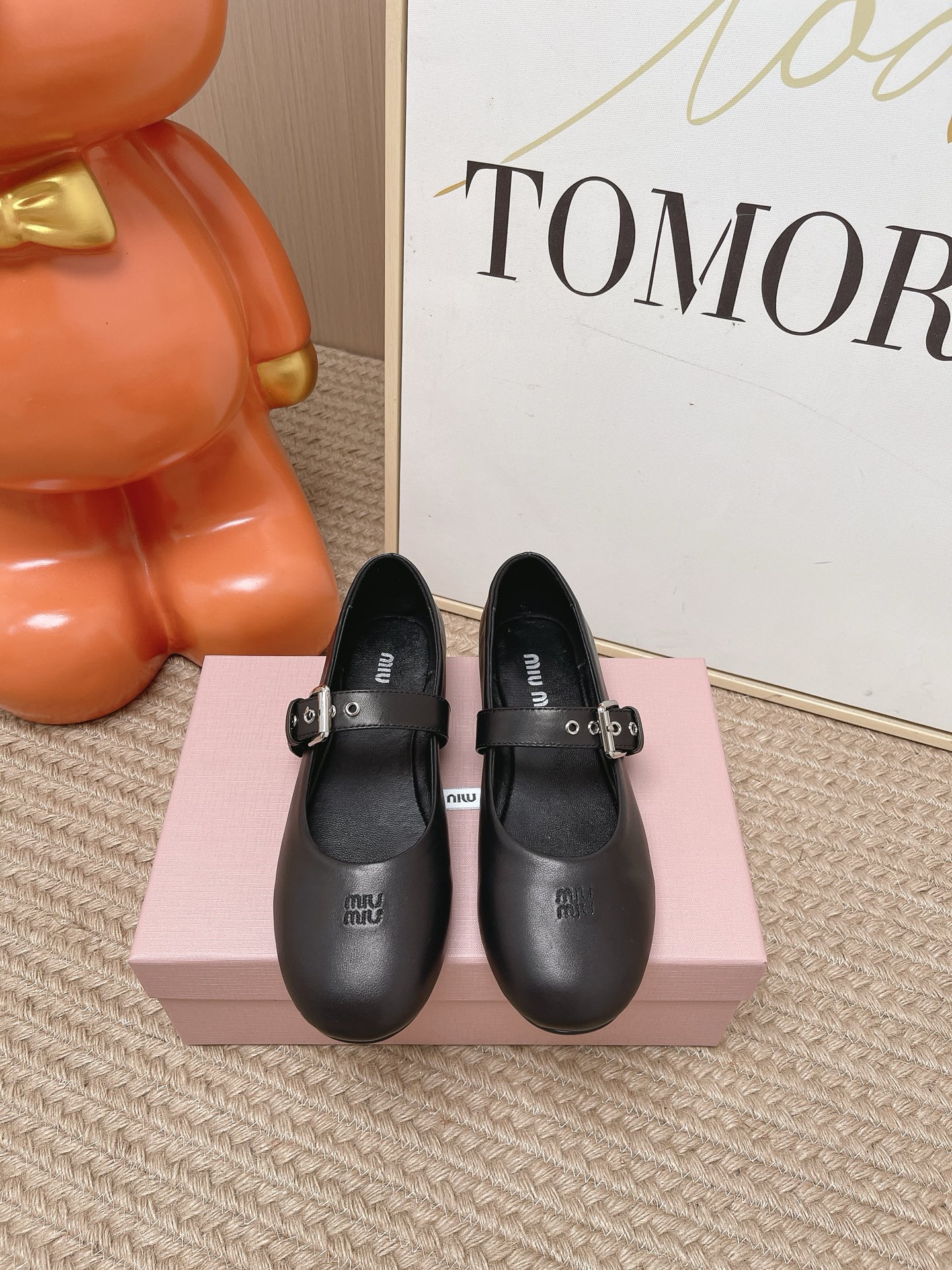 MIU MIU Black Leather Mary Jane Flats