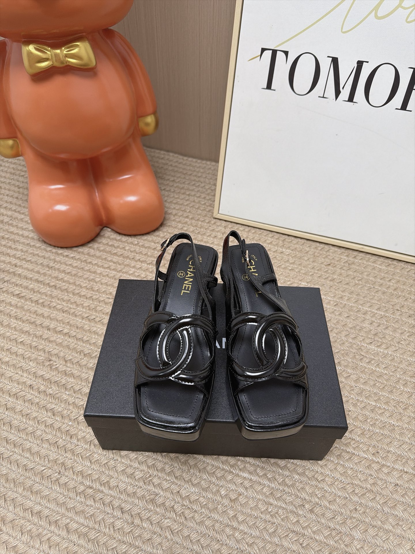 Chanel CC Black Platform Sandals