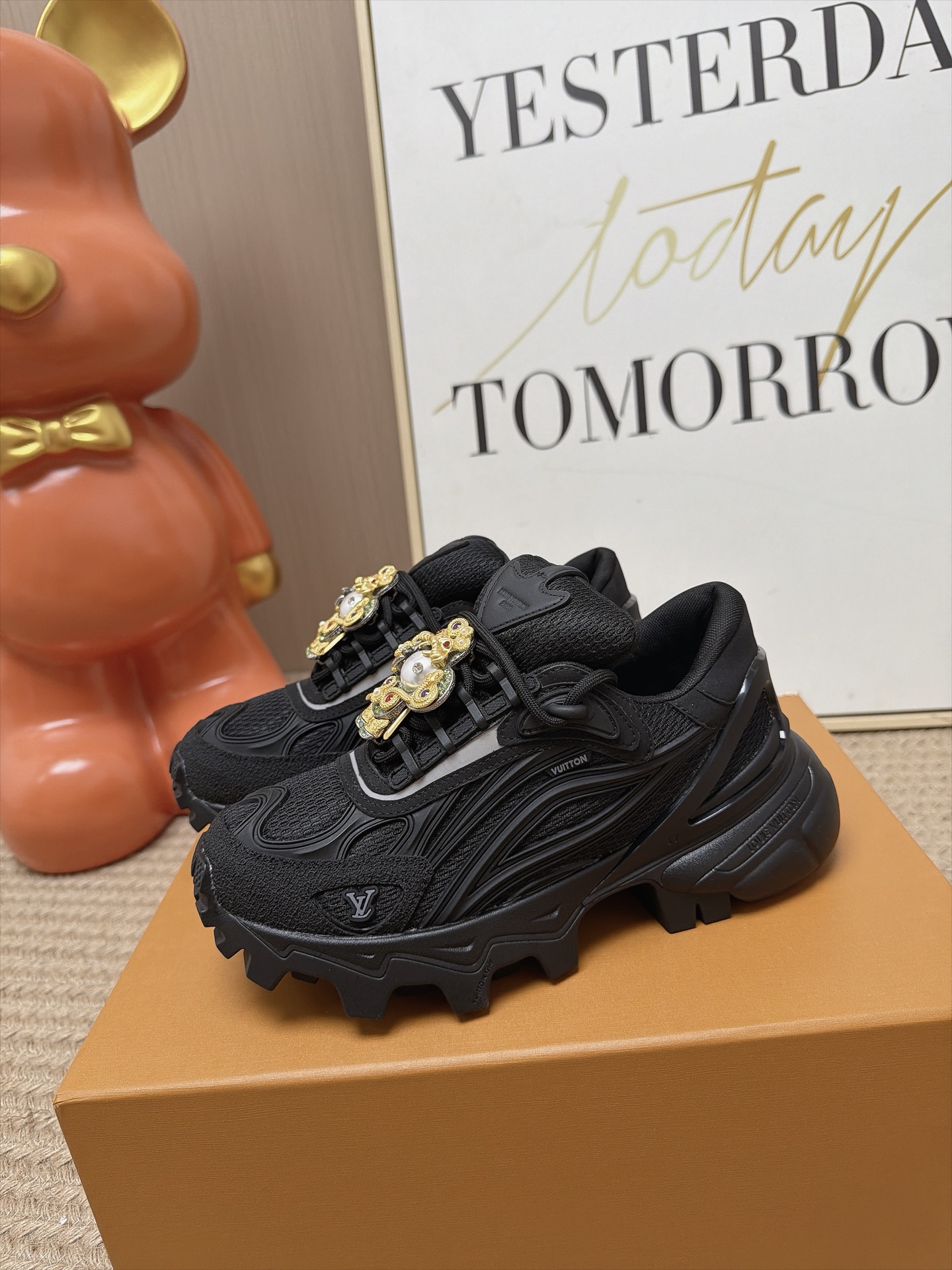 Louis Vuitton Black Chunky Floral Charm Sneakers