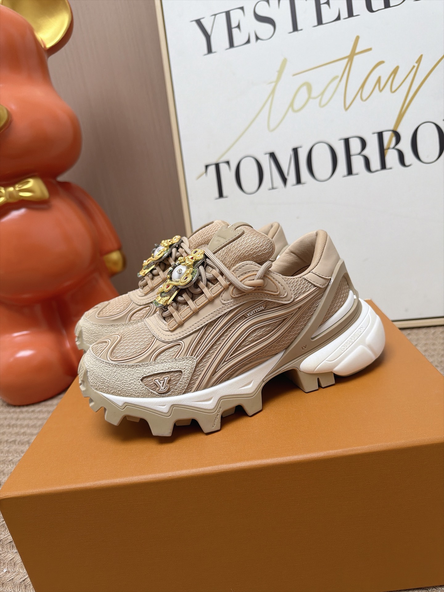 Louis Vuitton Beige Chunky Floral Charm Sneakers
