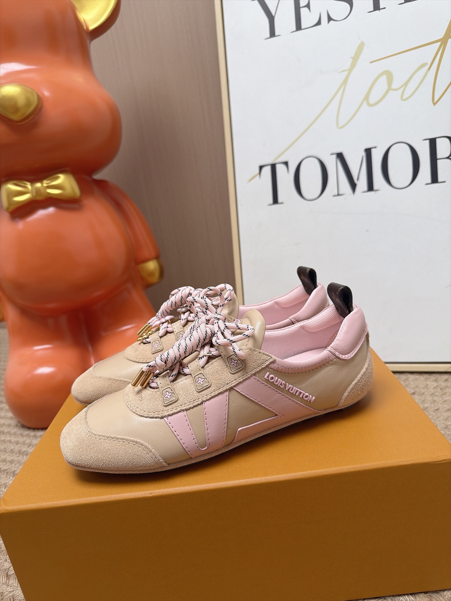 Louis Vuitton Beige Pink V Panel Sneakers