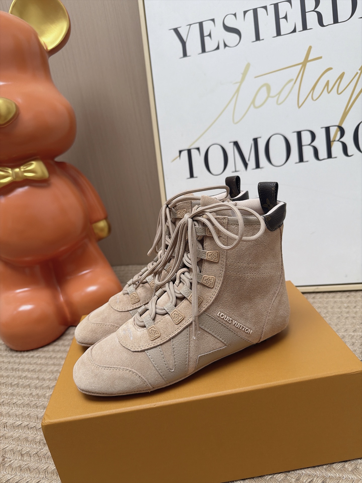 Louis Vuitton Beige Suede Lace Up Boxing Boots