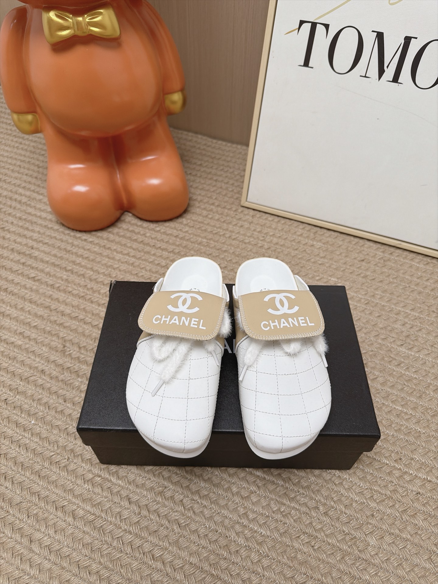 Chanel White Quilted Logo Strap Mules