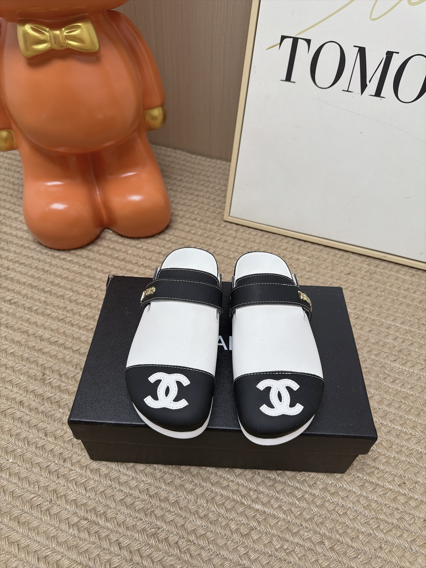 Chanel CC Black White Slingback Flats