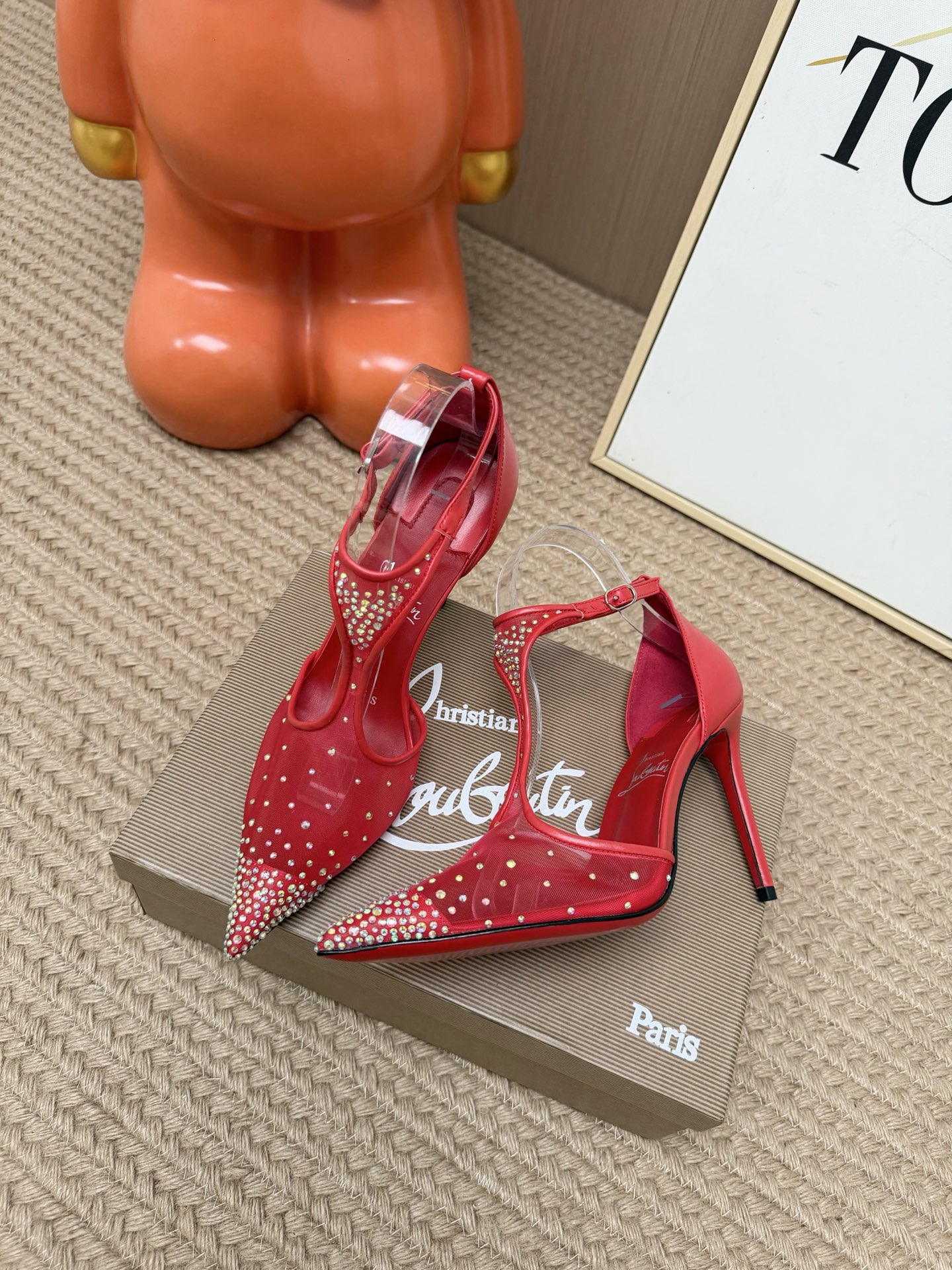 Christian Louboutin Red Studded T-Strap Pumps