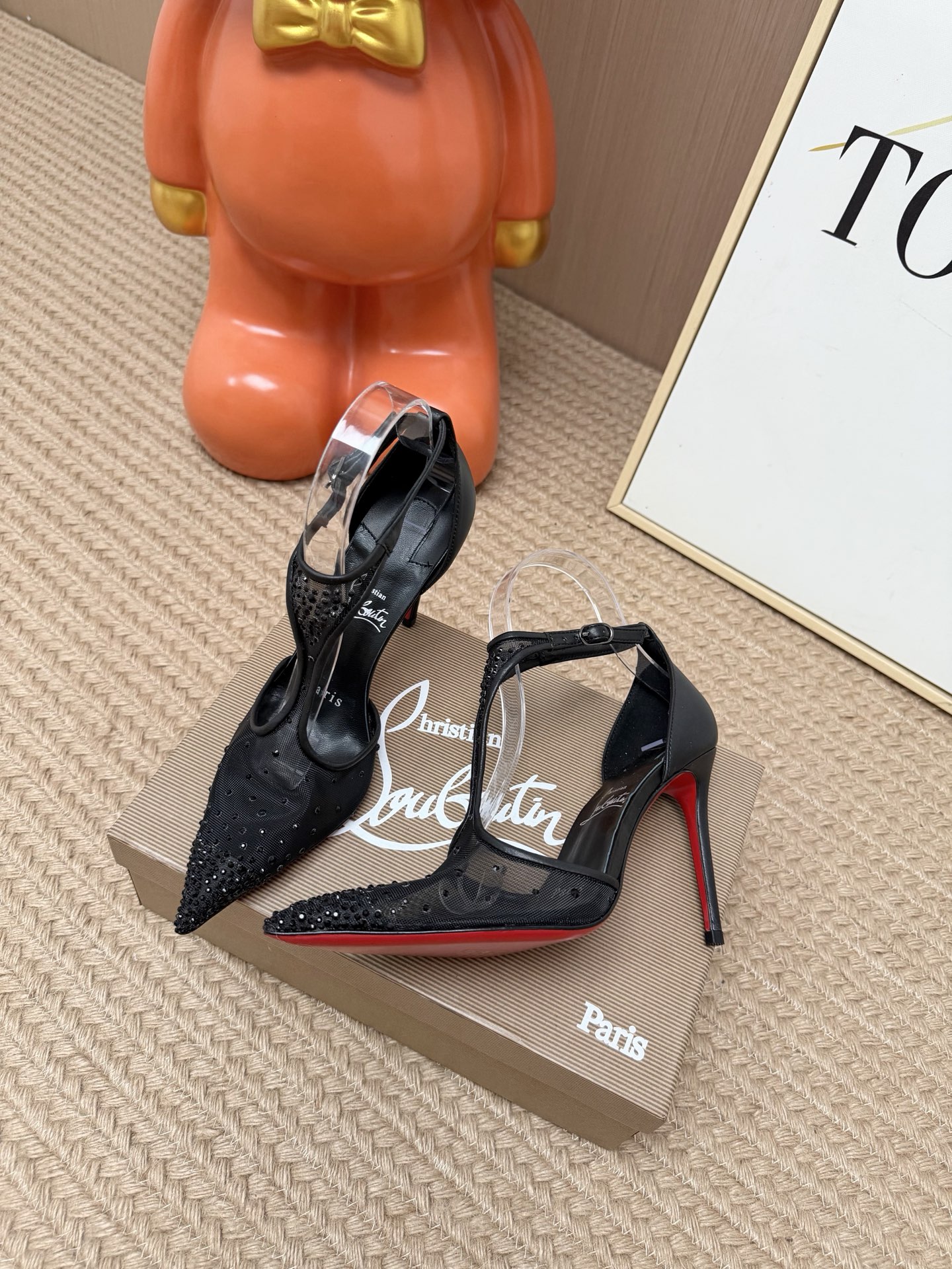 Christian Louboutin Black Studded T-Strap Pumps