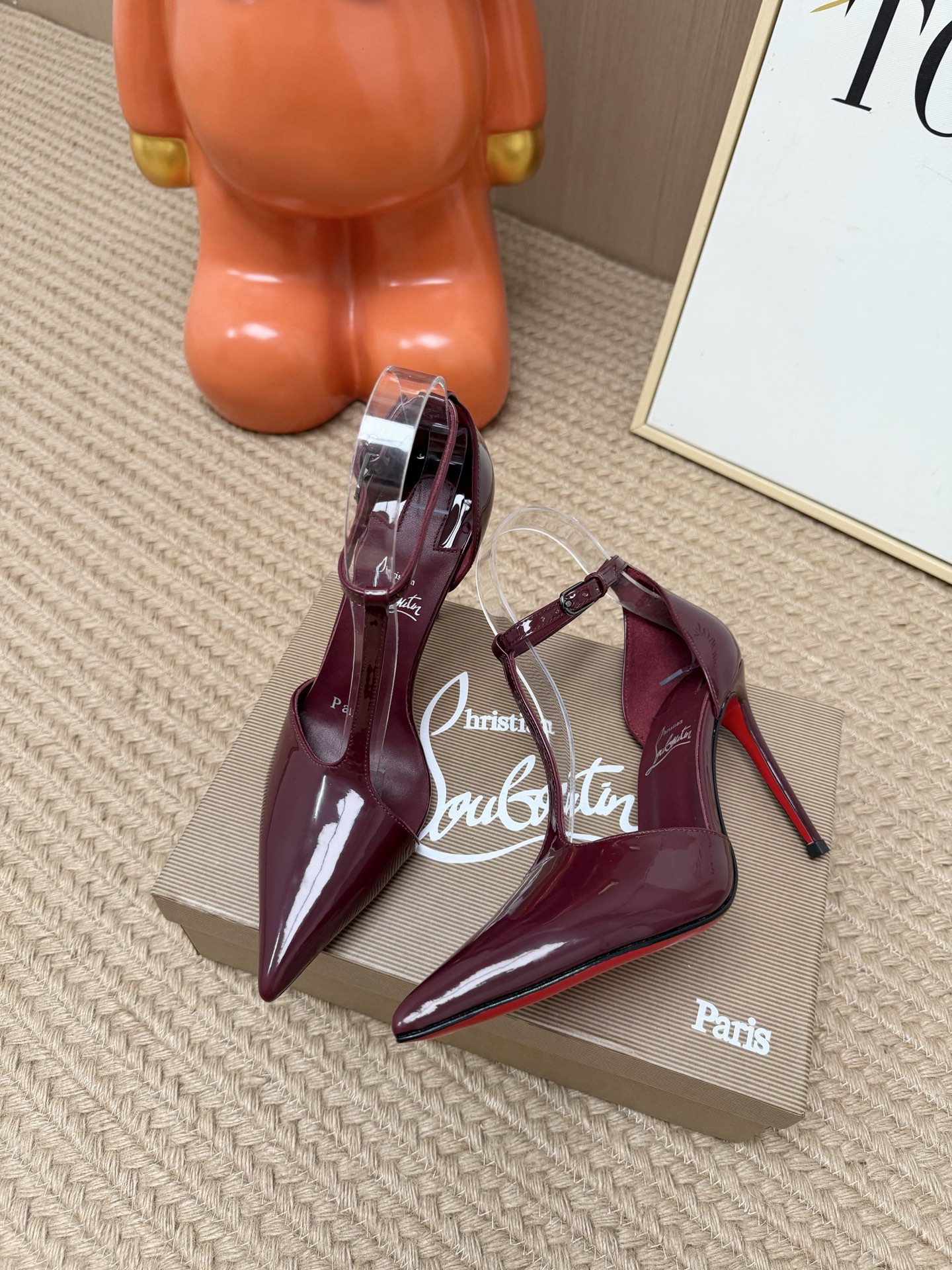 Christian Louboutin Burgundy T-Strap Pumps