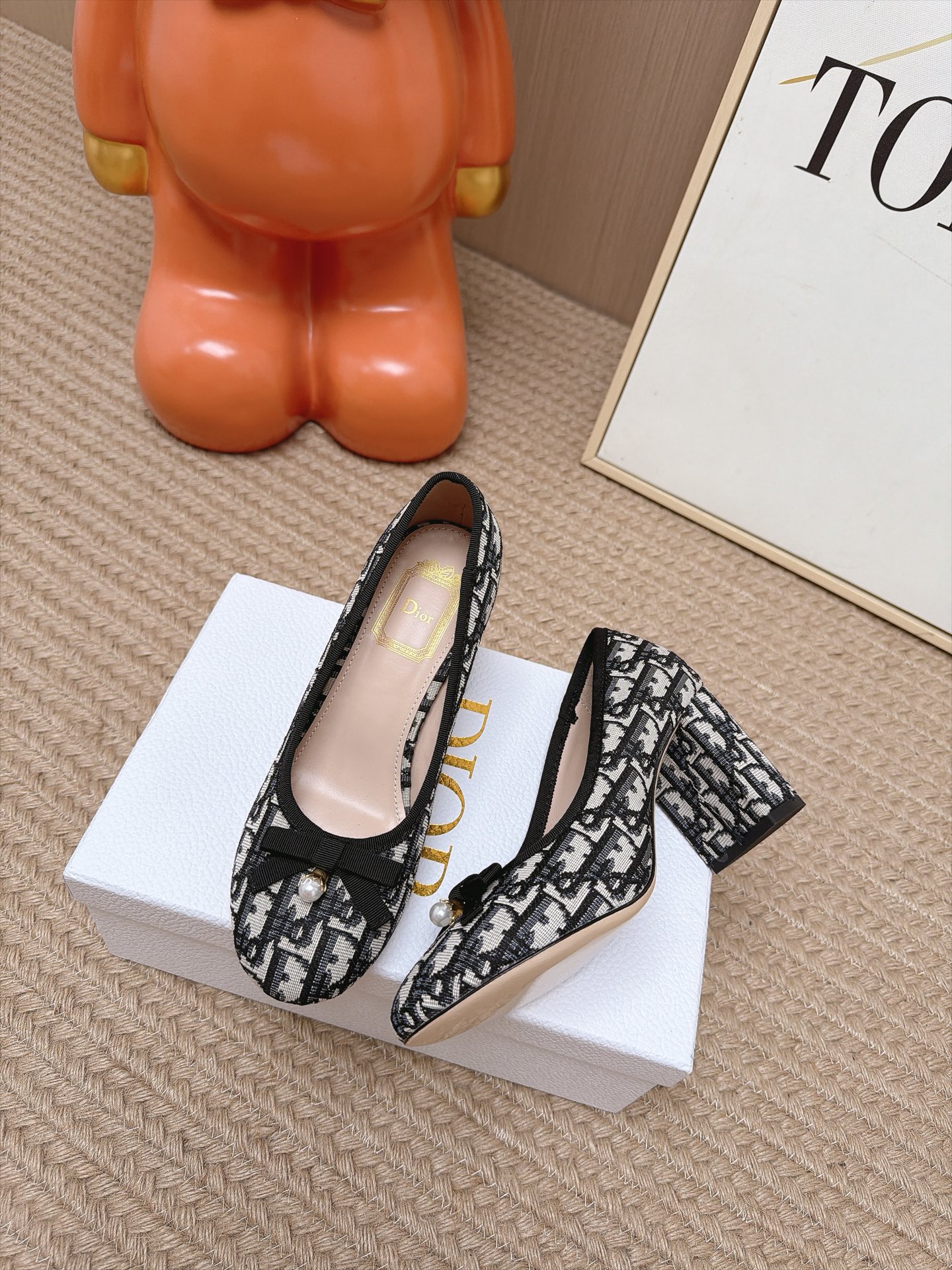 Dior Oblique Square Toe Block Heel Pumps