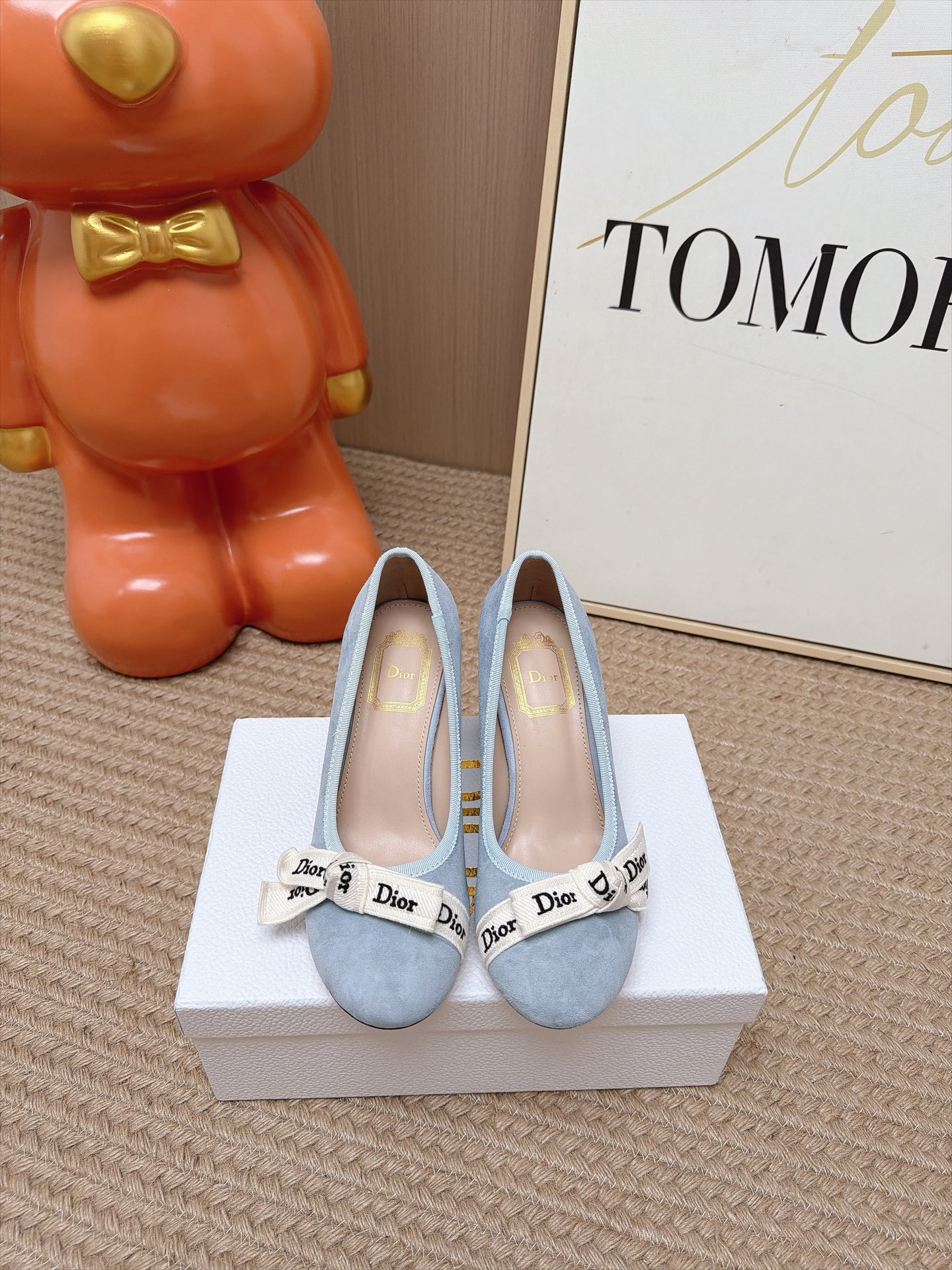 Dior Blue Suede Bow Block Heel Pumps