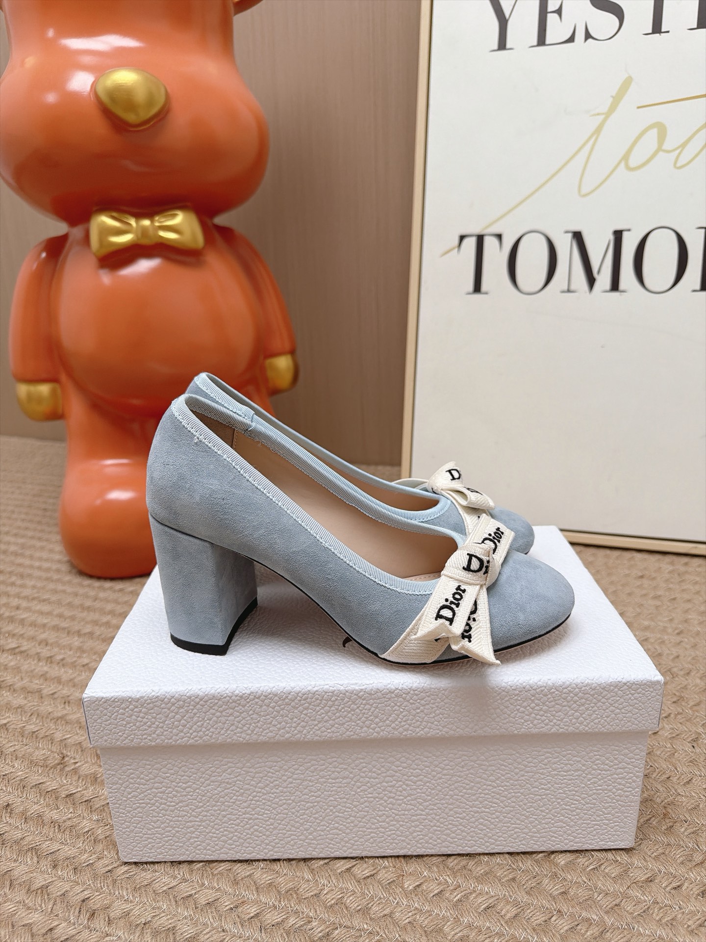 Dior Blue Suede Bow Block Heel Pumps