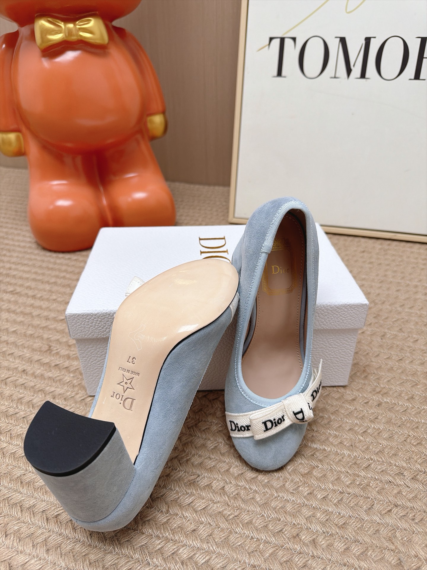 Dior Blue Suede Bow Block Heel Pumps