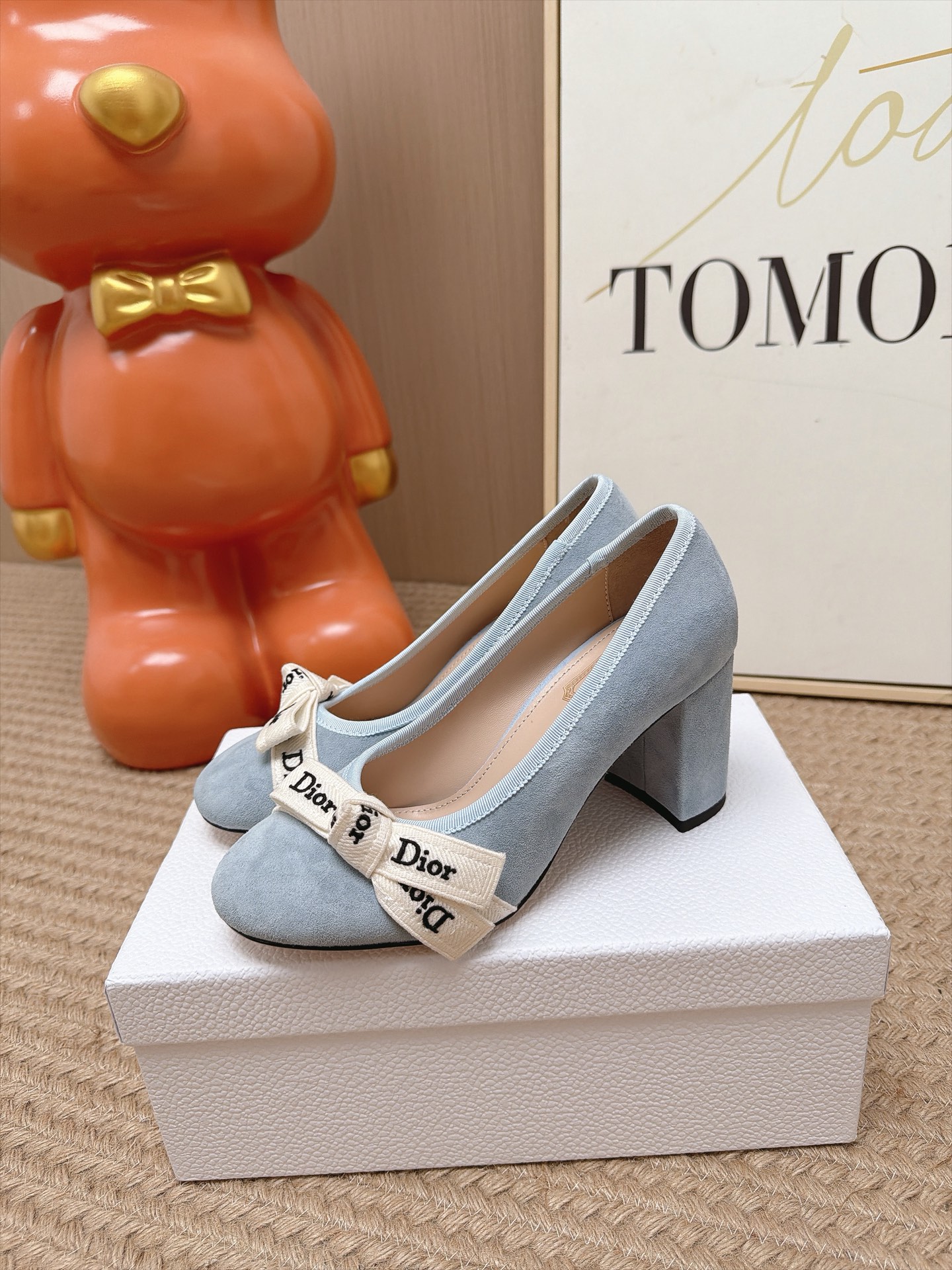 Dior Blue Suede Bow Block Heel Pumps