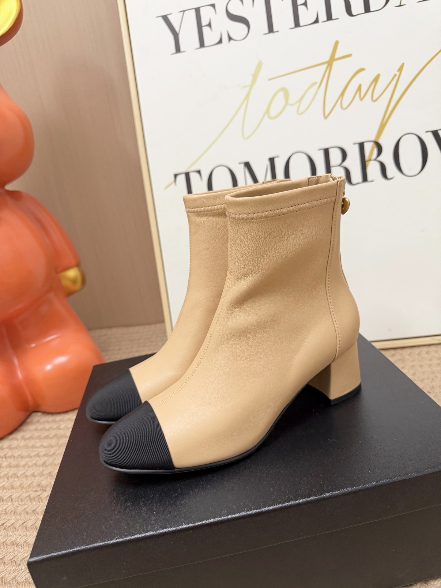Chanel Beige Cap-Toe Ankle Boots