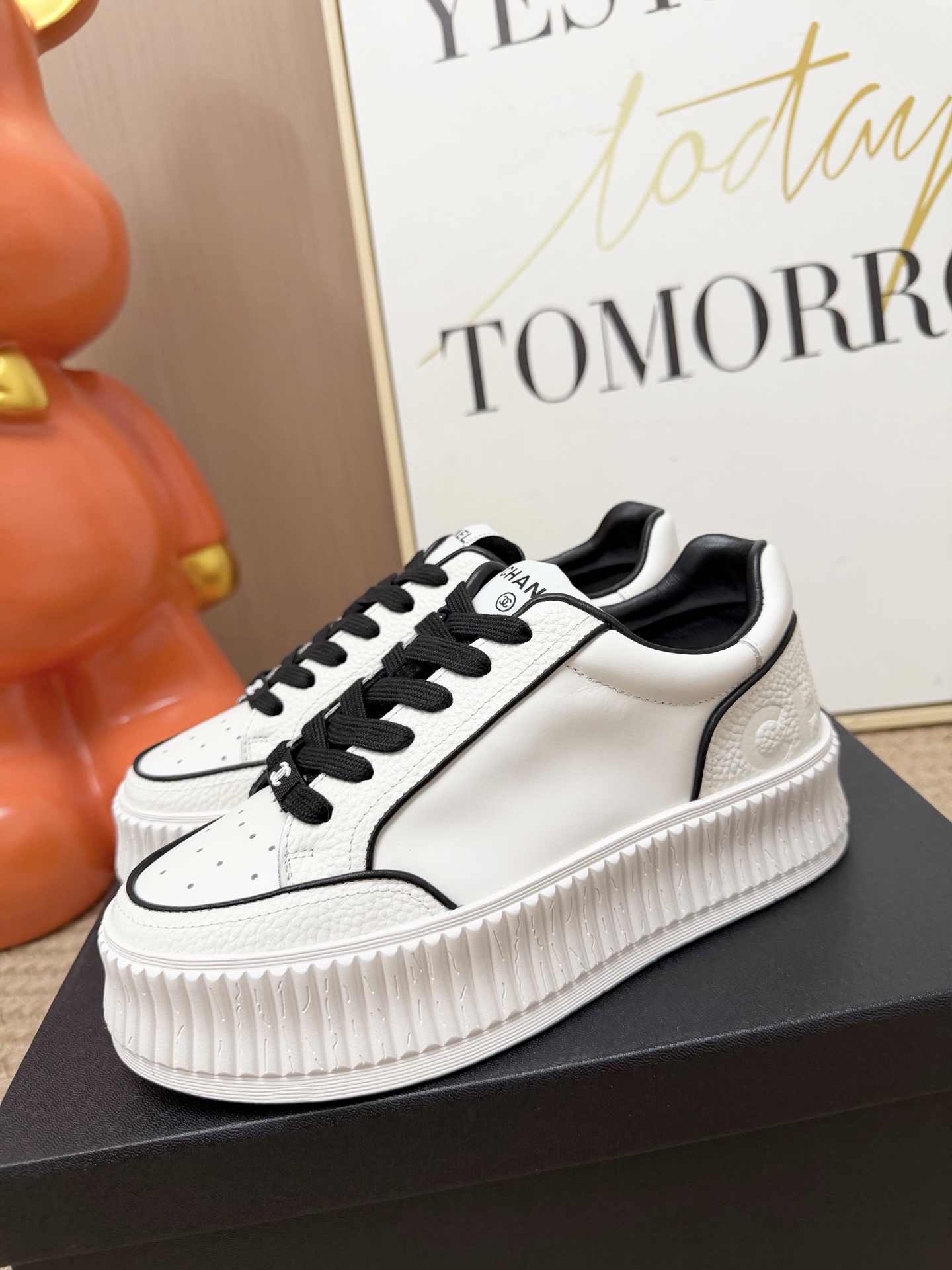 Chanel White Black Platform Sneakers