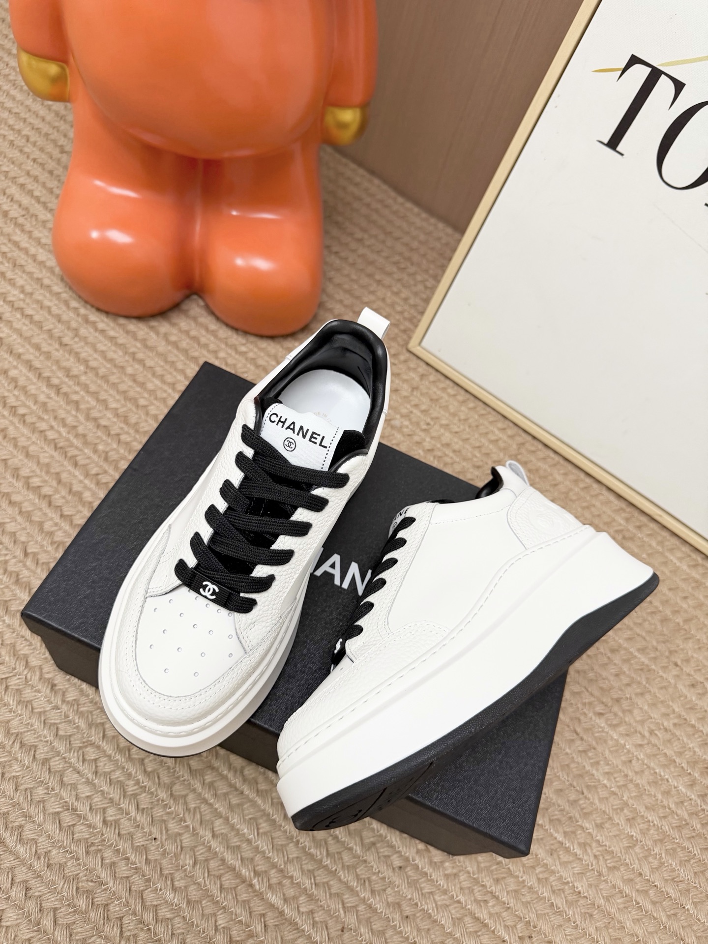 Chanel White Black Logo Sneakers