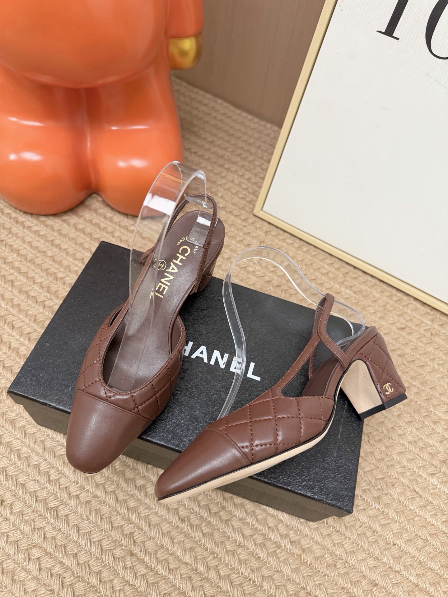 Chanel Brown Quilted Slingback Pumps
