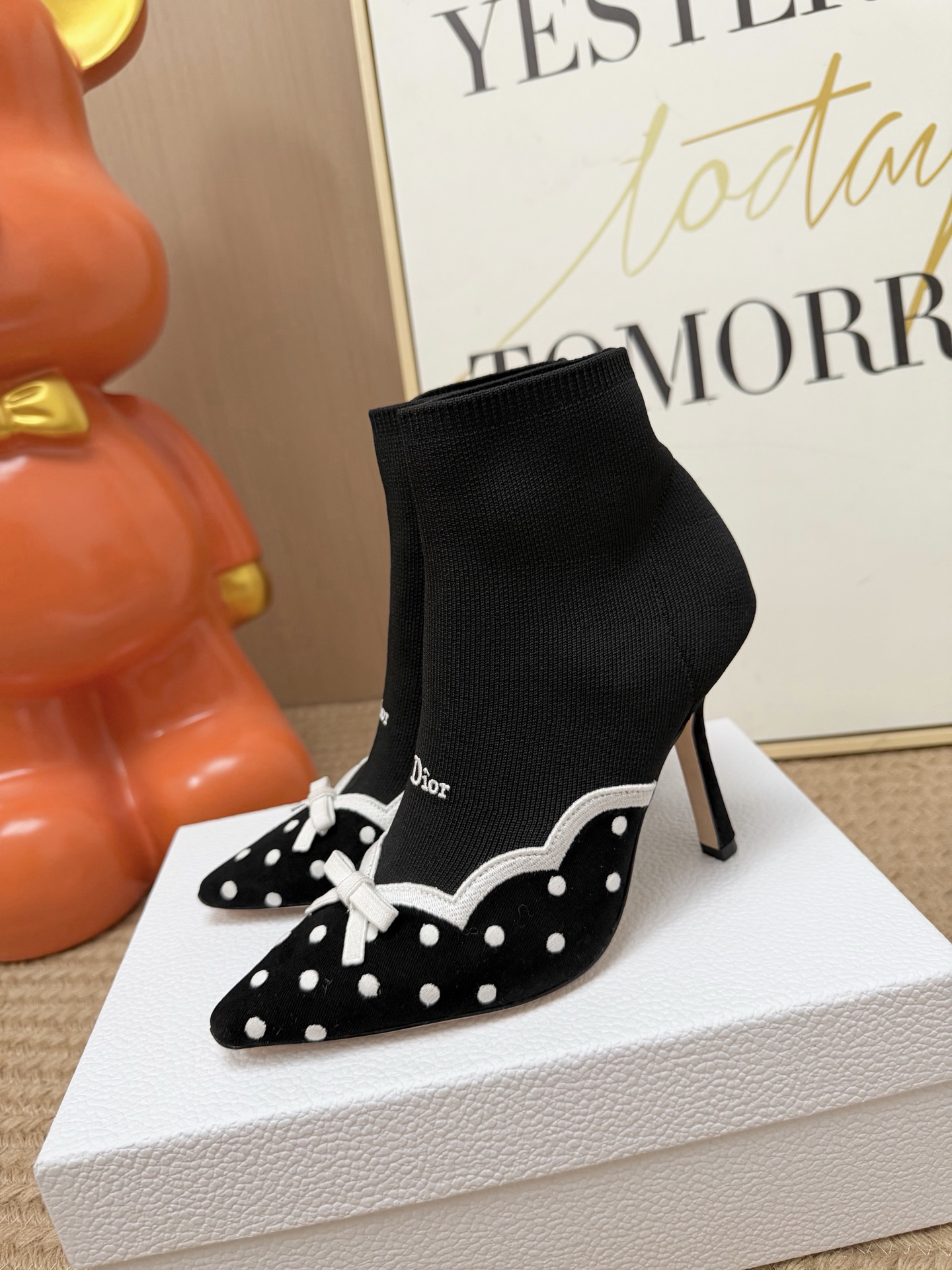 Dior Black Polka Dot Heeled Ankle Boots