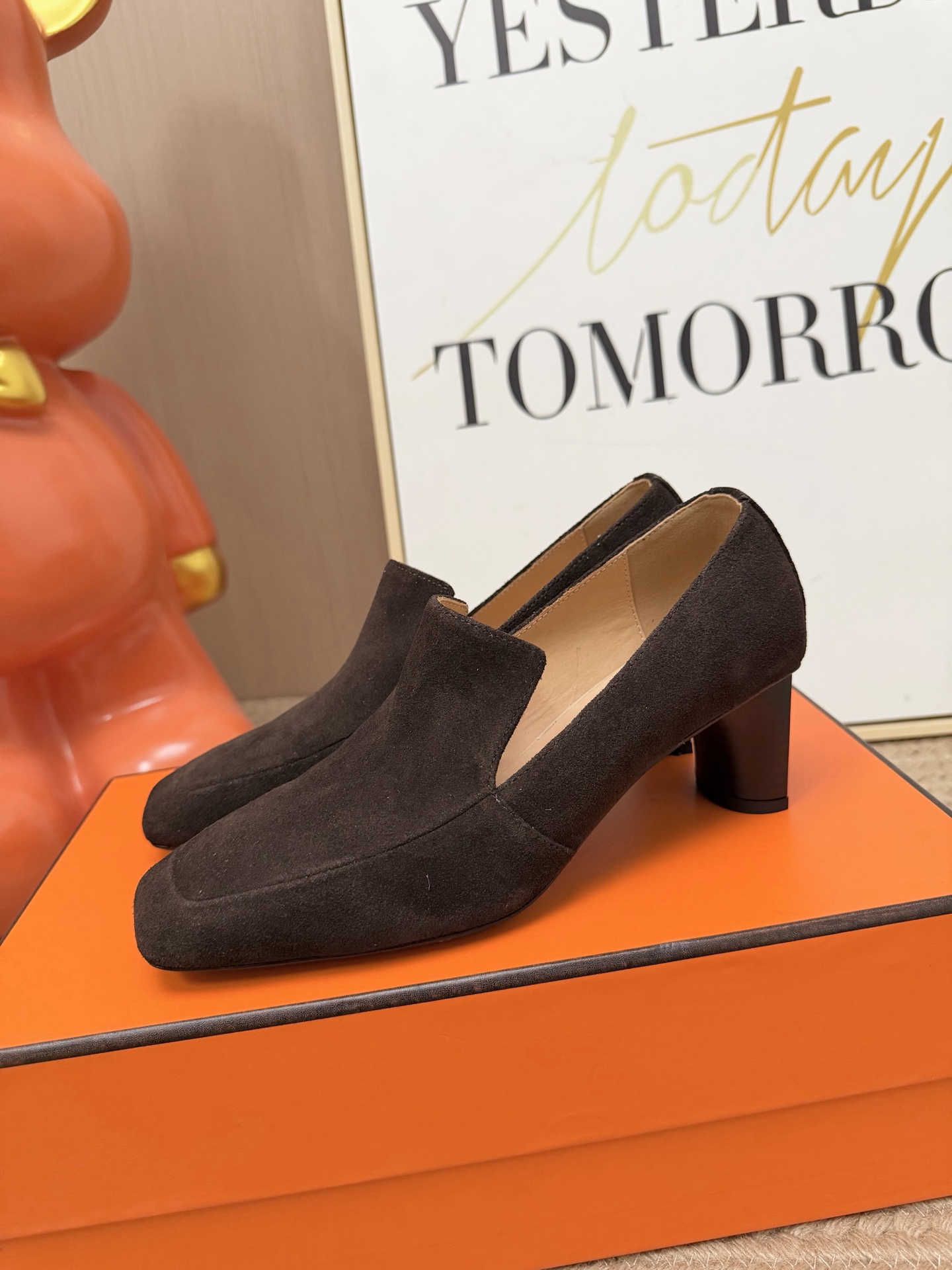 Hermes Brown Block Heel Loafers