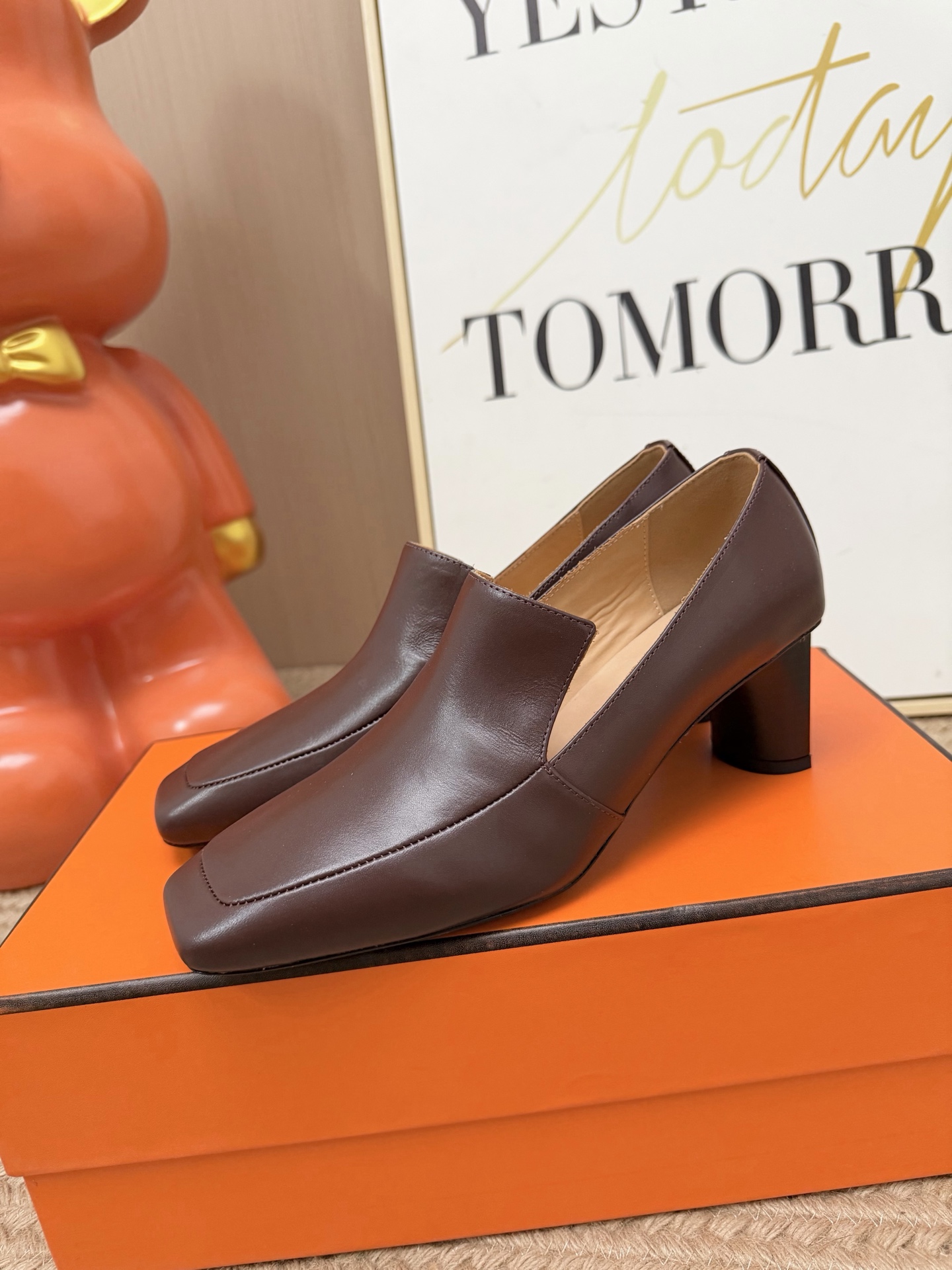 Hermes Brown Block Heel Loafers