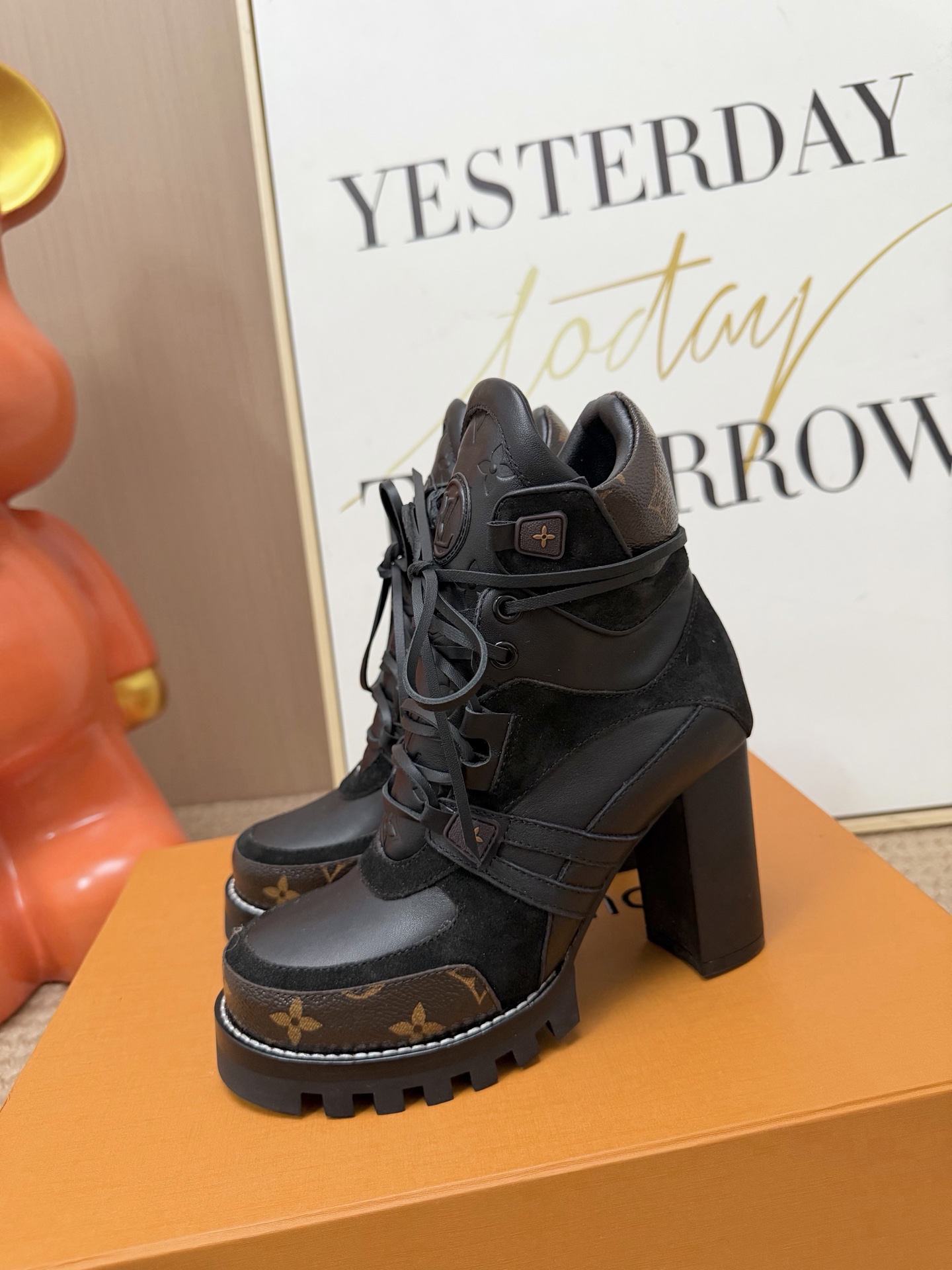 Louis Vuitton Black Platform Lace-Up Boots