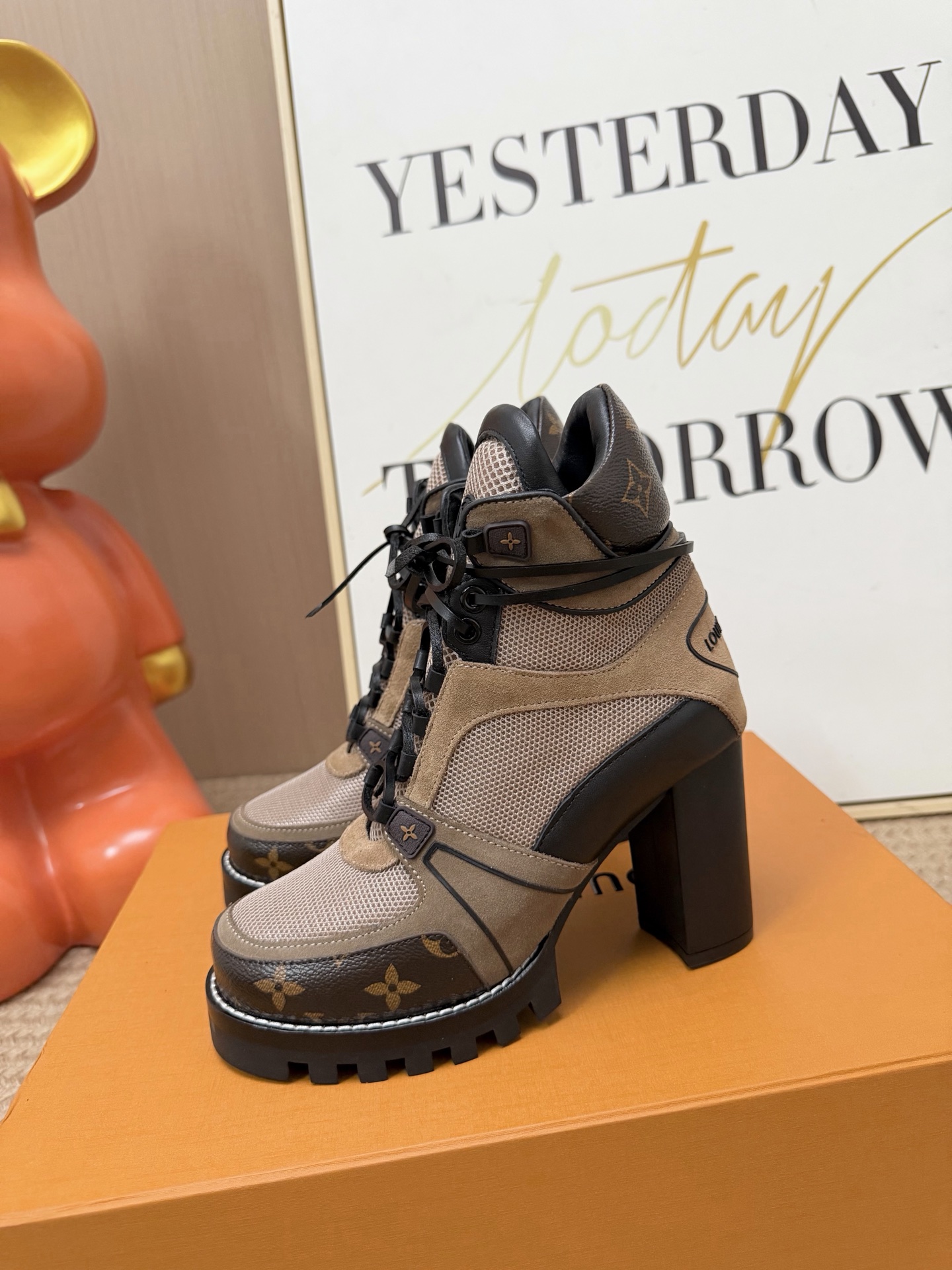 Louis Vuitton Beige Platform Lace-Up Boots