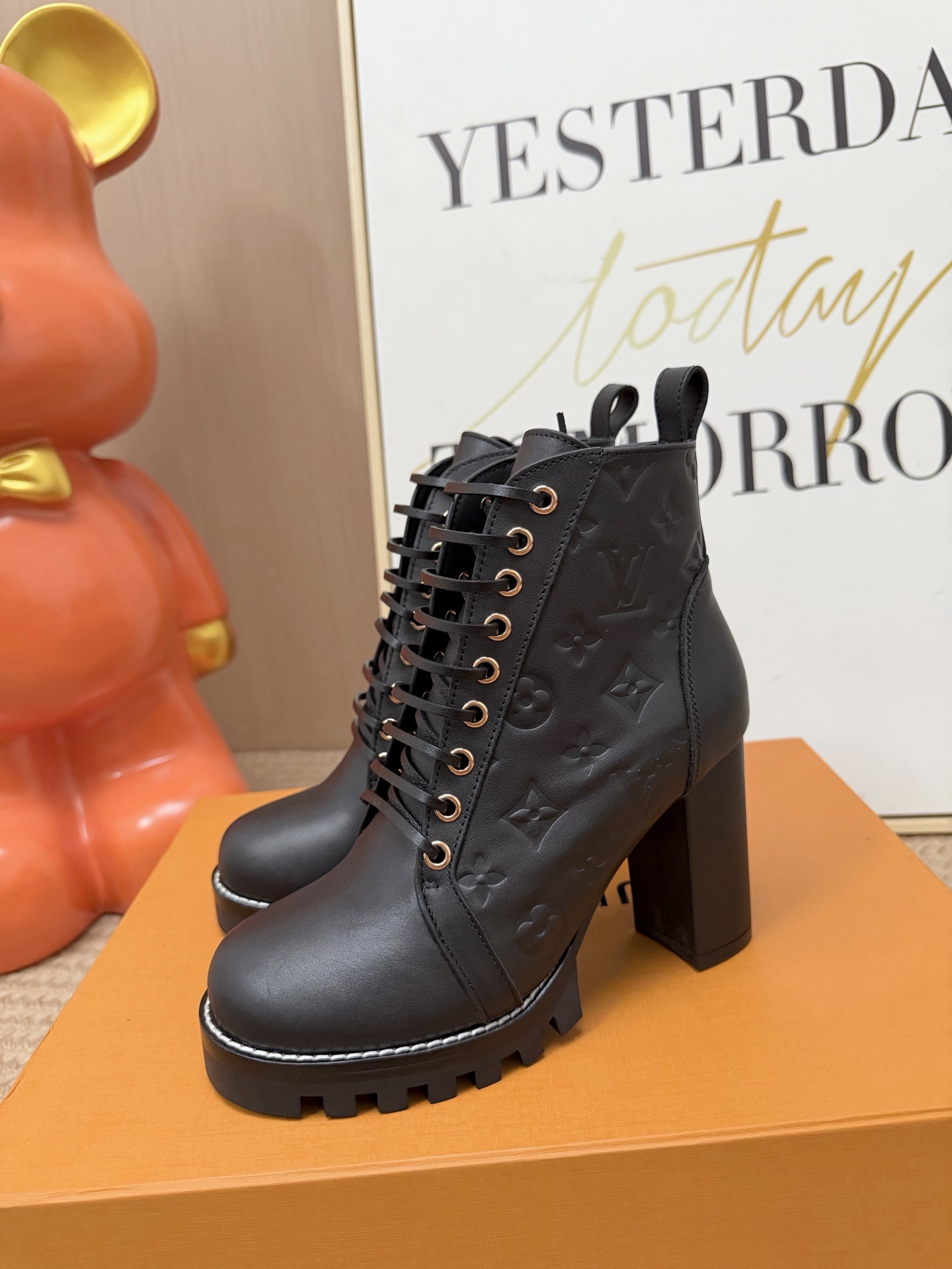 Louis Vuitton Black Heeled Lace-Up Boots