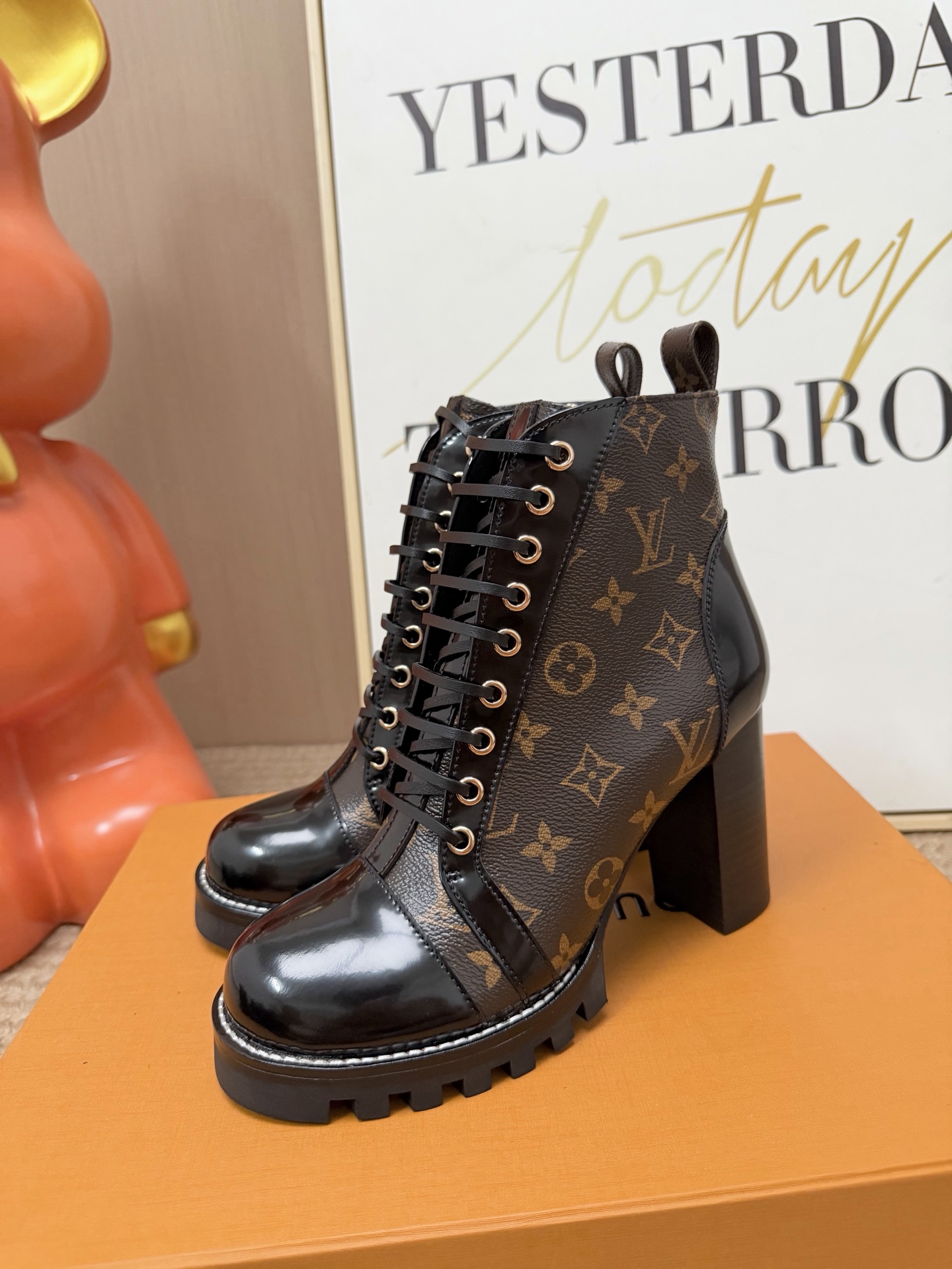 Louis Vuitton Brown Monogram Heeled Lace-Up Boots