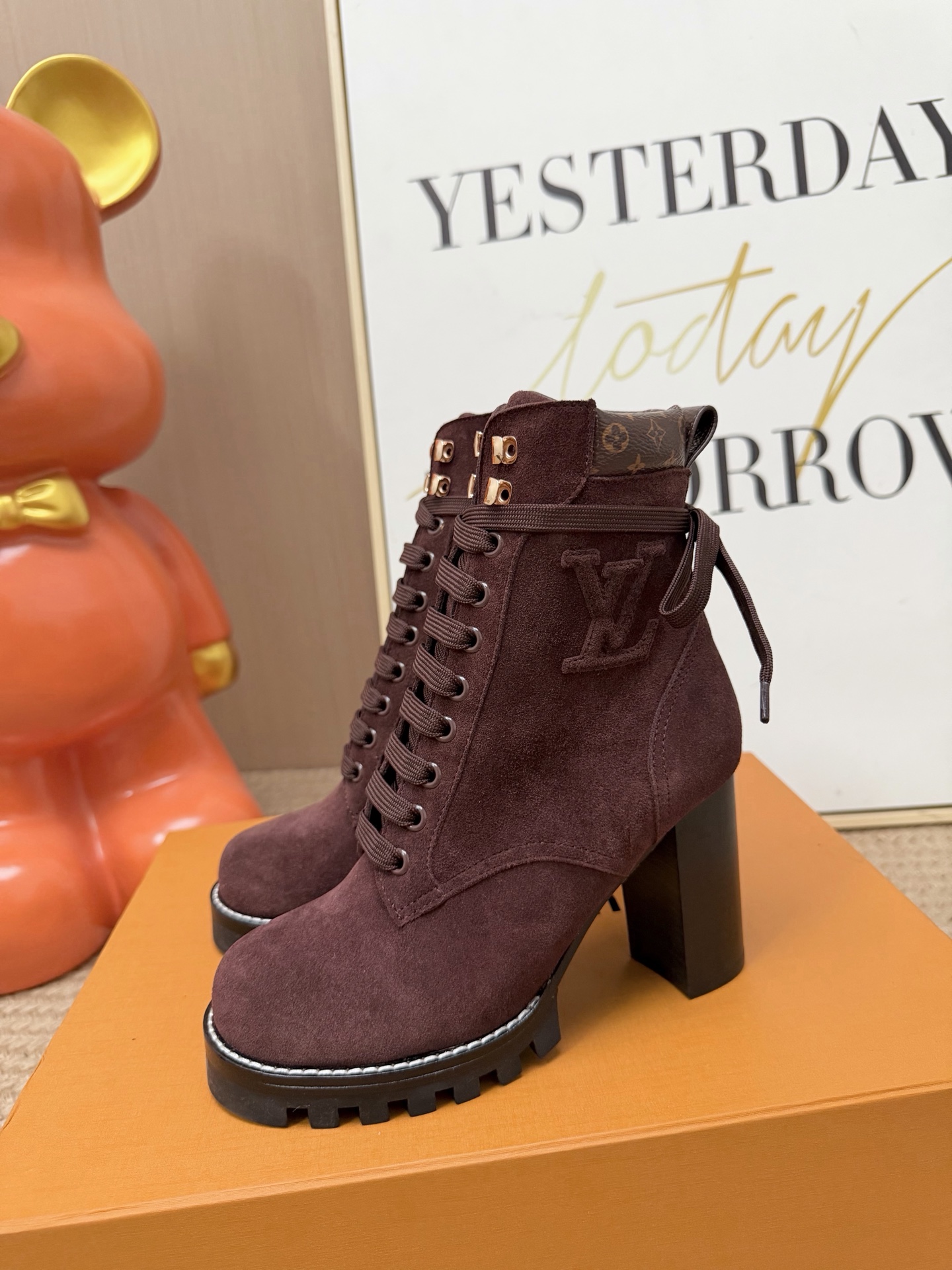 Louis Vuitton Burgundy Heeled Lace-Up Boots