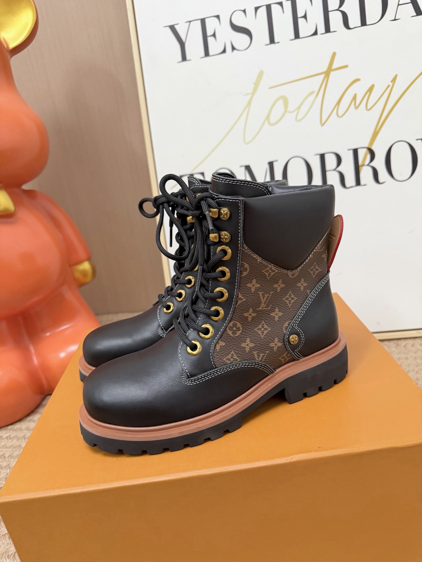 Louis Vuitton Brown Monogram Lace-Up Boots
